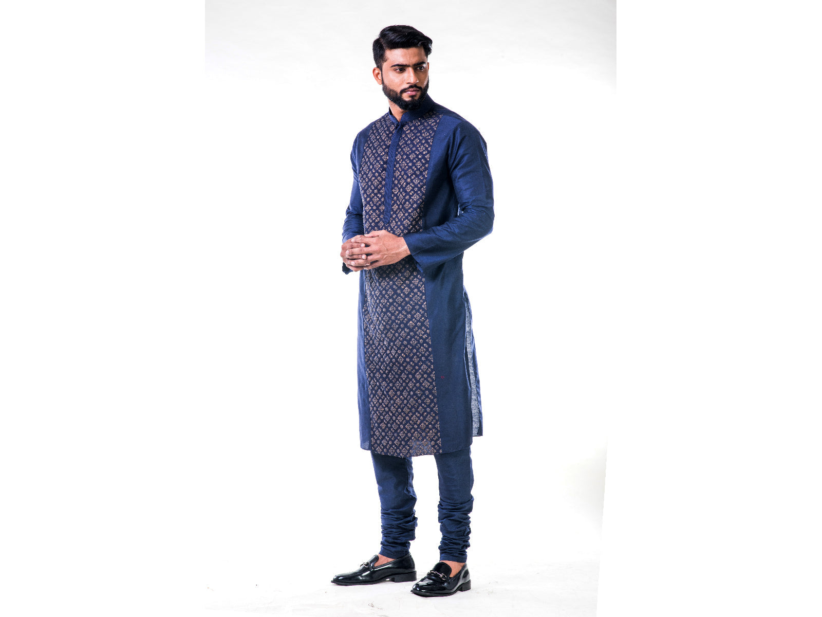 Blue Gold Embroidery Silk Kurta Set