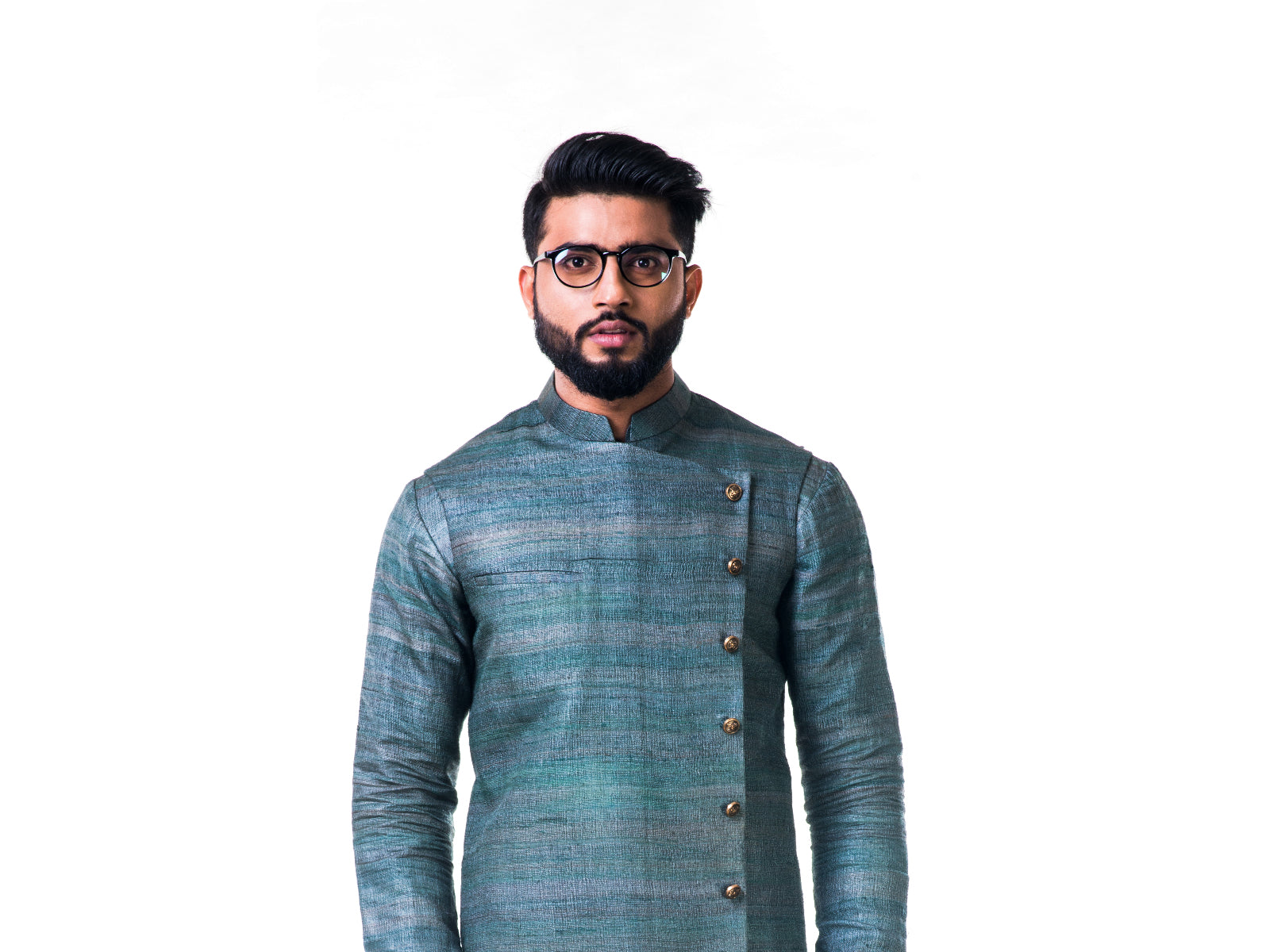 Green Overlapped Ghicha Kurta & Jacket Set