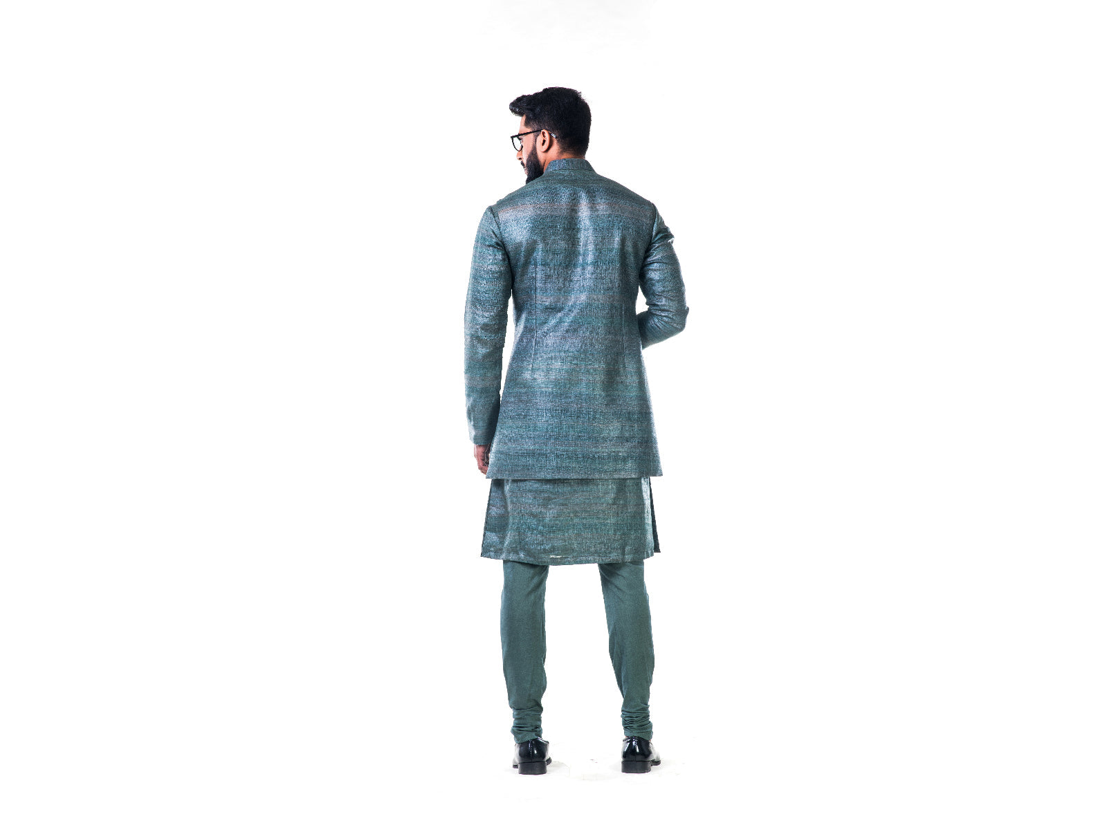 Green Overlapped Ghicha Kurta & Jacket Set