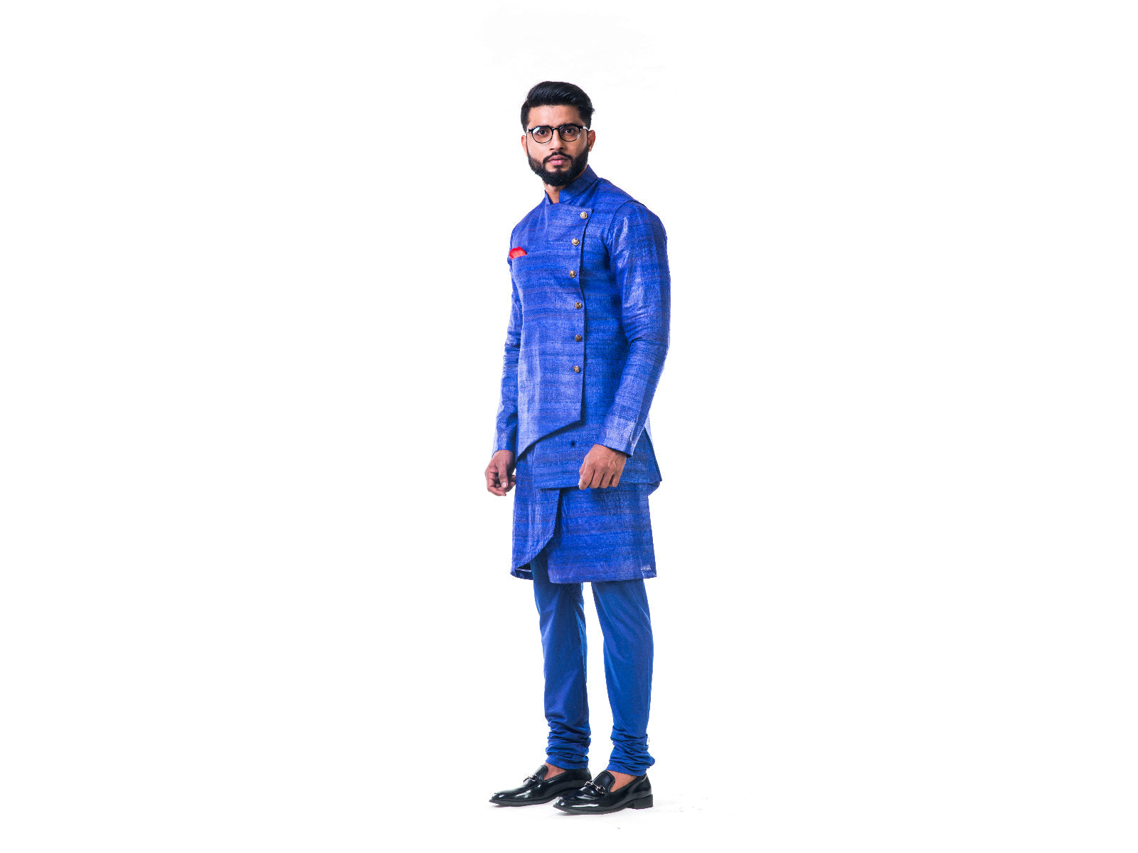 Ink Blue Overlapped Ghicha Kurta & Jacket Set