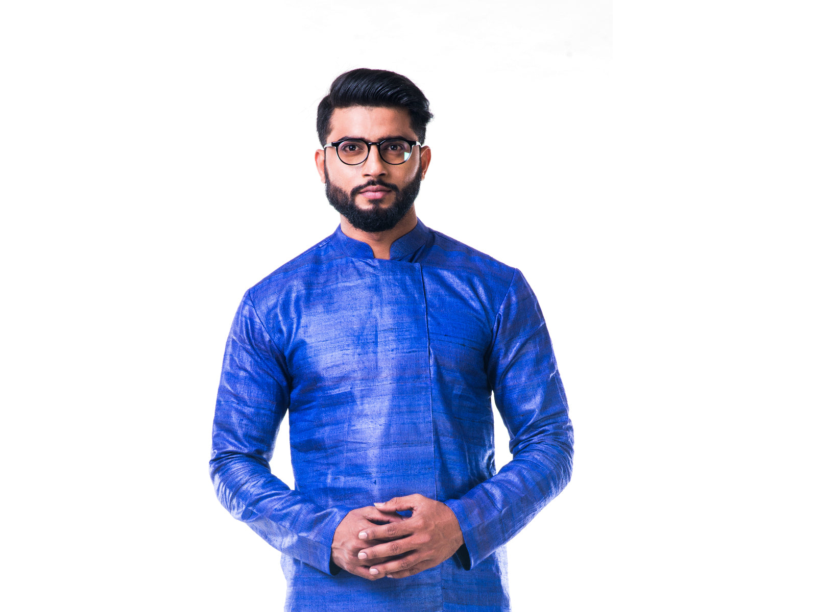 Ink Blue Overlapped Ghicha Kurta & Jacket Set