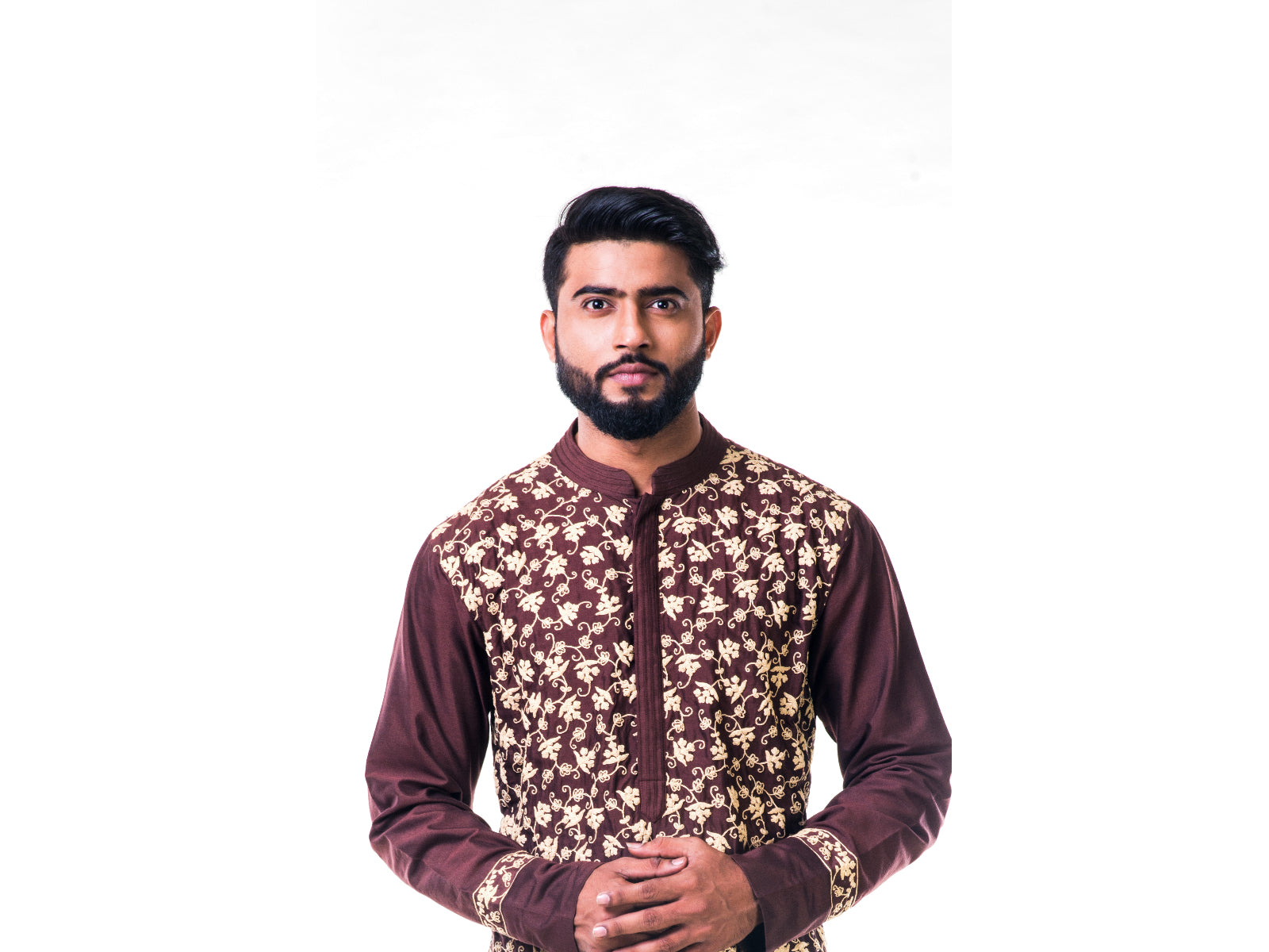 Chocolate Brown Katan Silk Pintuck Cord Embroidered Kurta Set