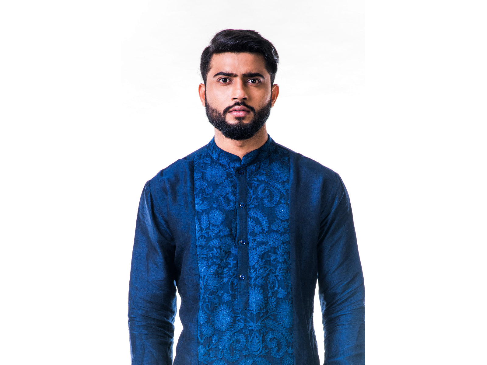 Blue Ari Embroidery Silk Kurta Set
