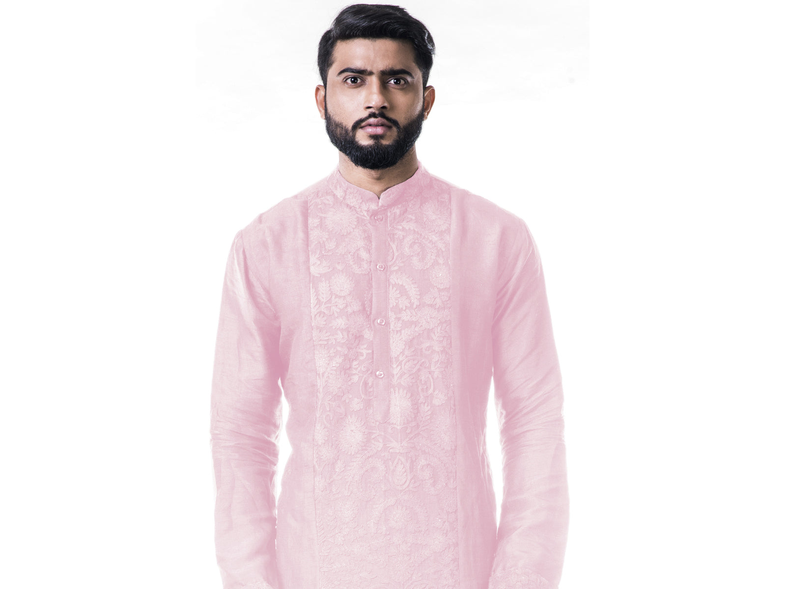 Pink Ari Embroidery Silk Kurta Set.