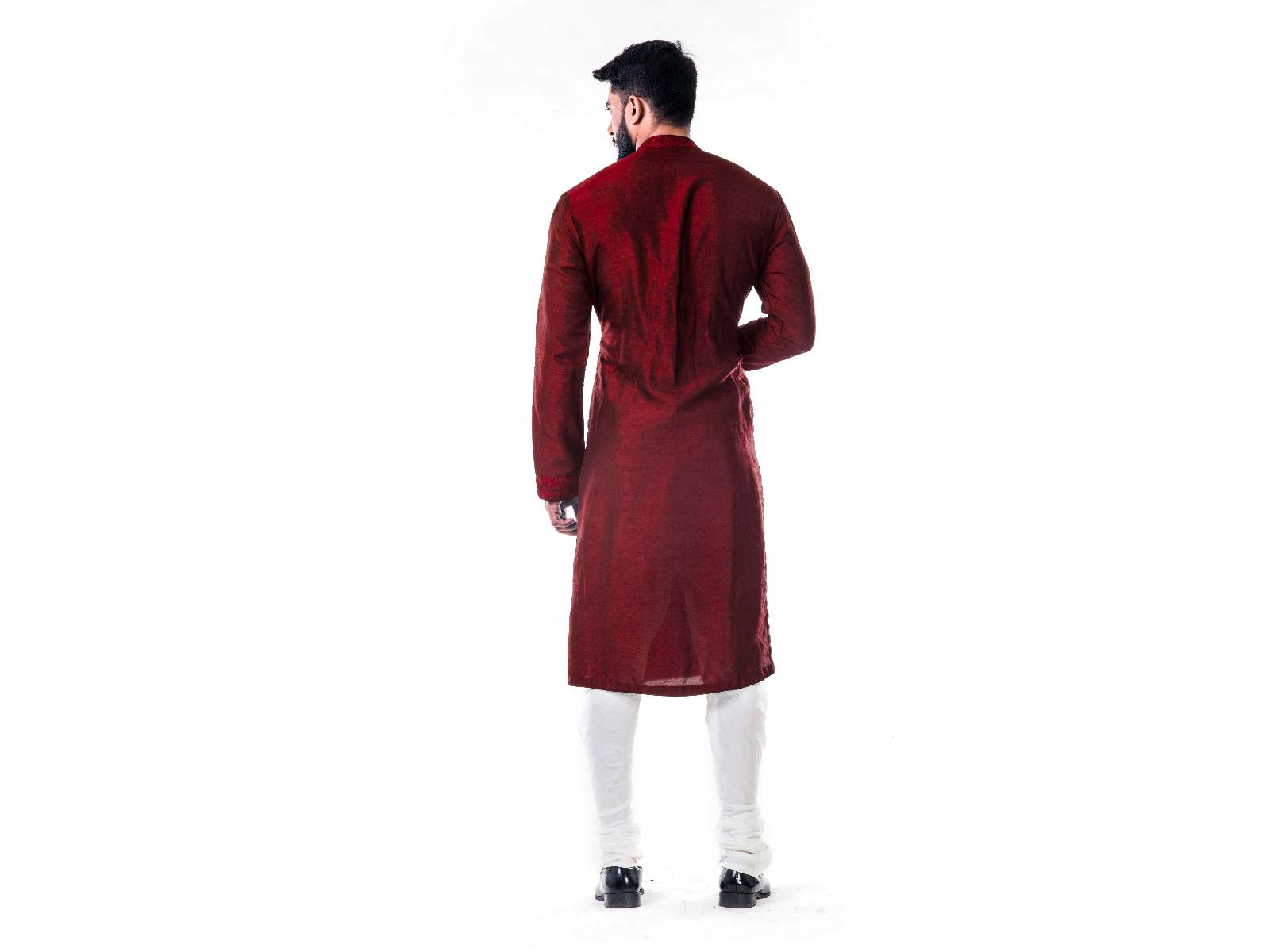 Maroon Ari Embroidery Silk Kurta Set.