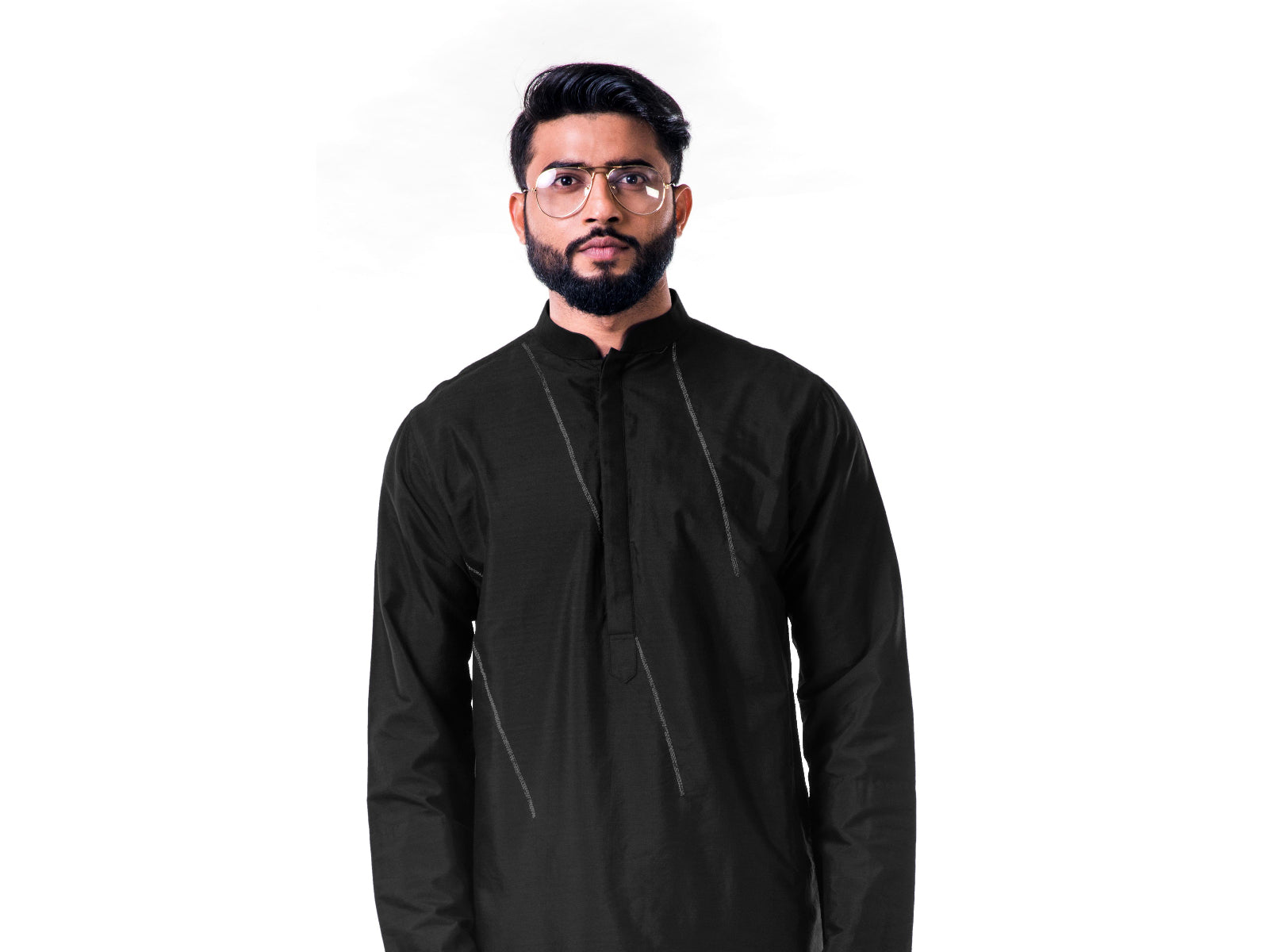 Black  Asymmetrical Hemline Embroidered kurta Set