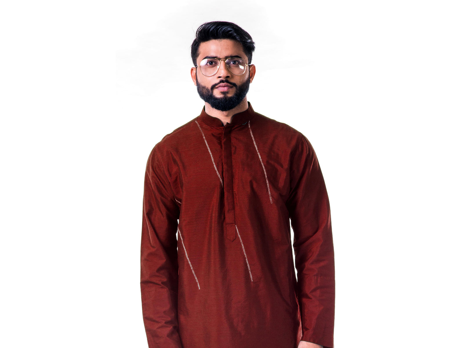 Maroon  Asymmetrical Hemline Embroidered kurta Set