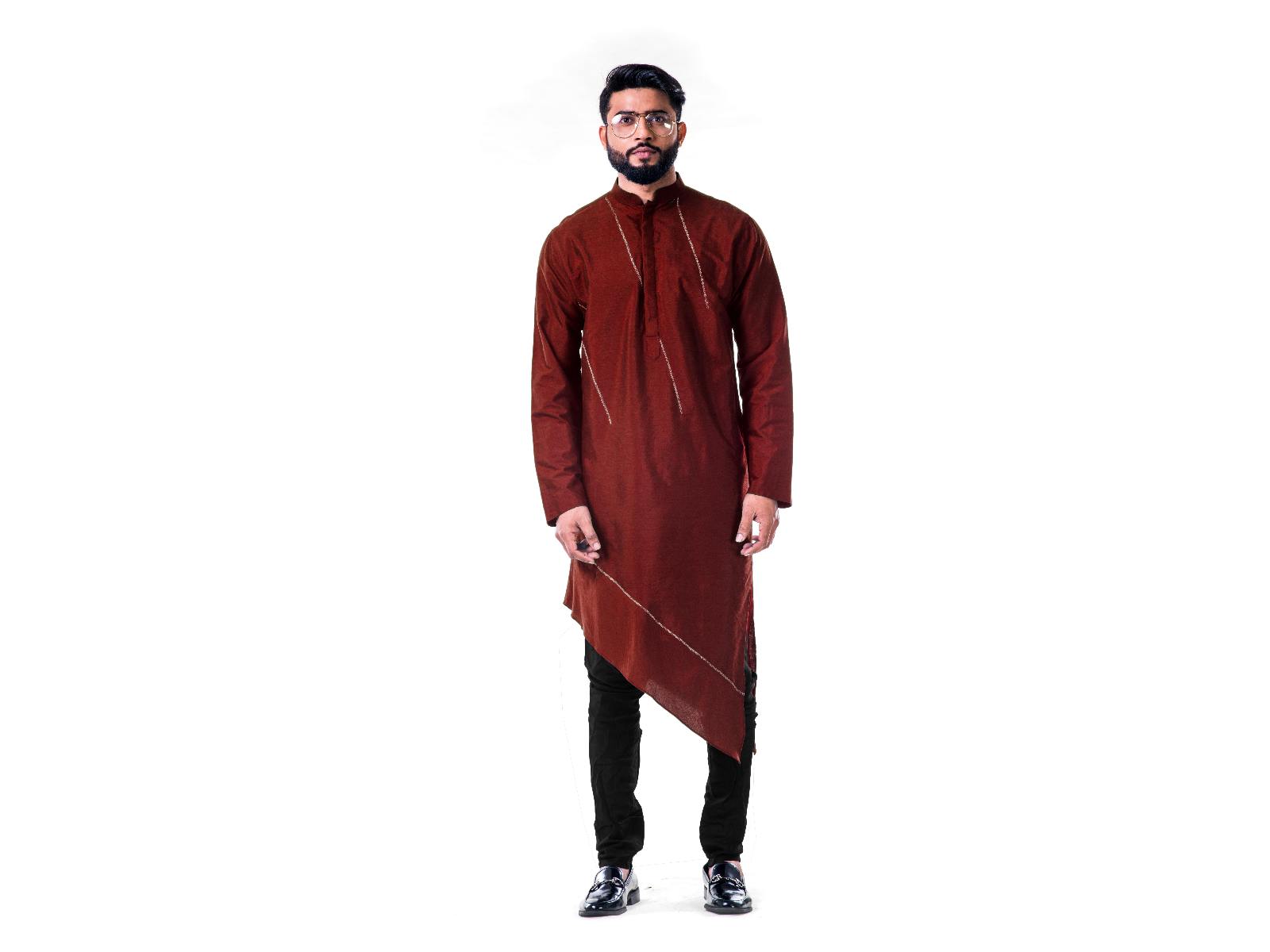 Maroon  Asymmetrical Hemline Embroidered kurta Set