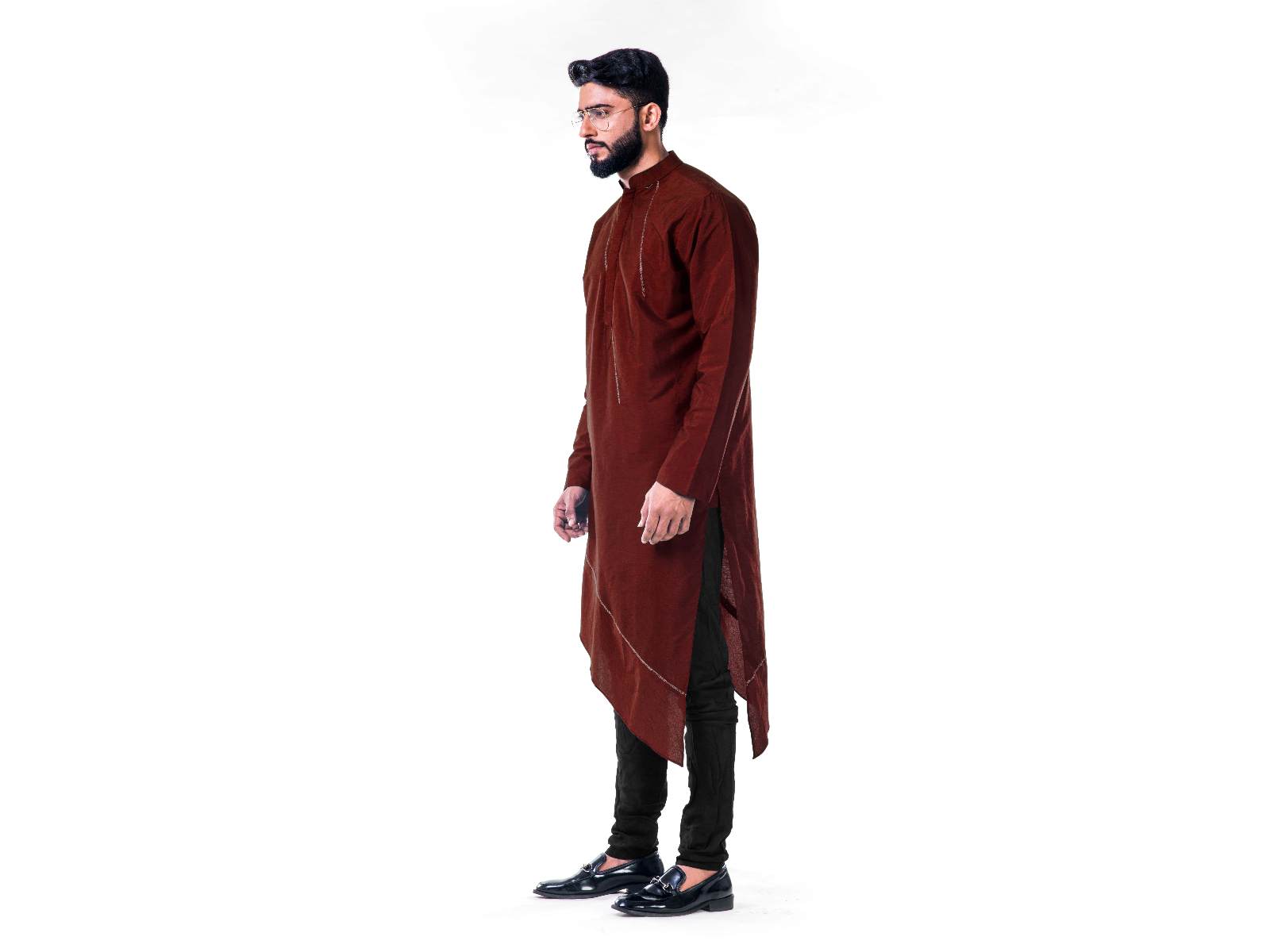 Maroon  Asymmetrical Hemline Embroidered kurta Set