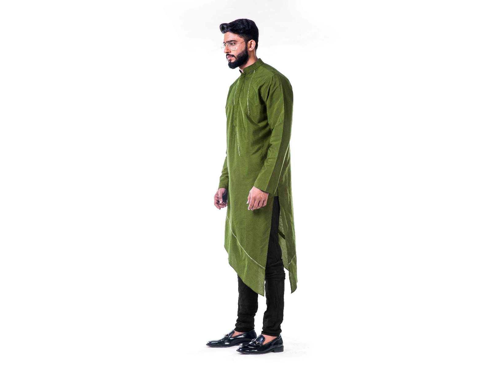 Green  Asymmetrical Hemline Embroidered kurta Set