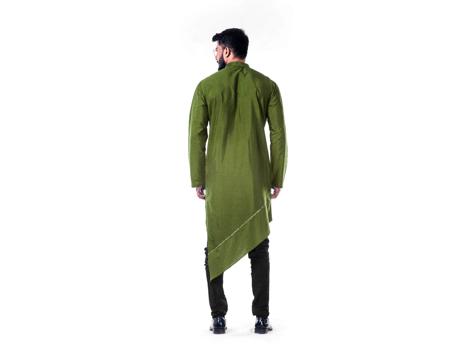 Green  Asymmetrical Hemline Embroidered kurta Set