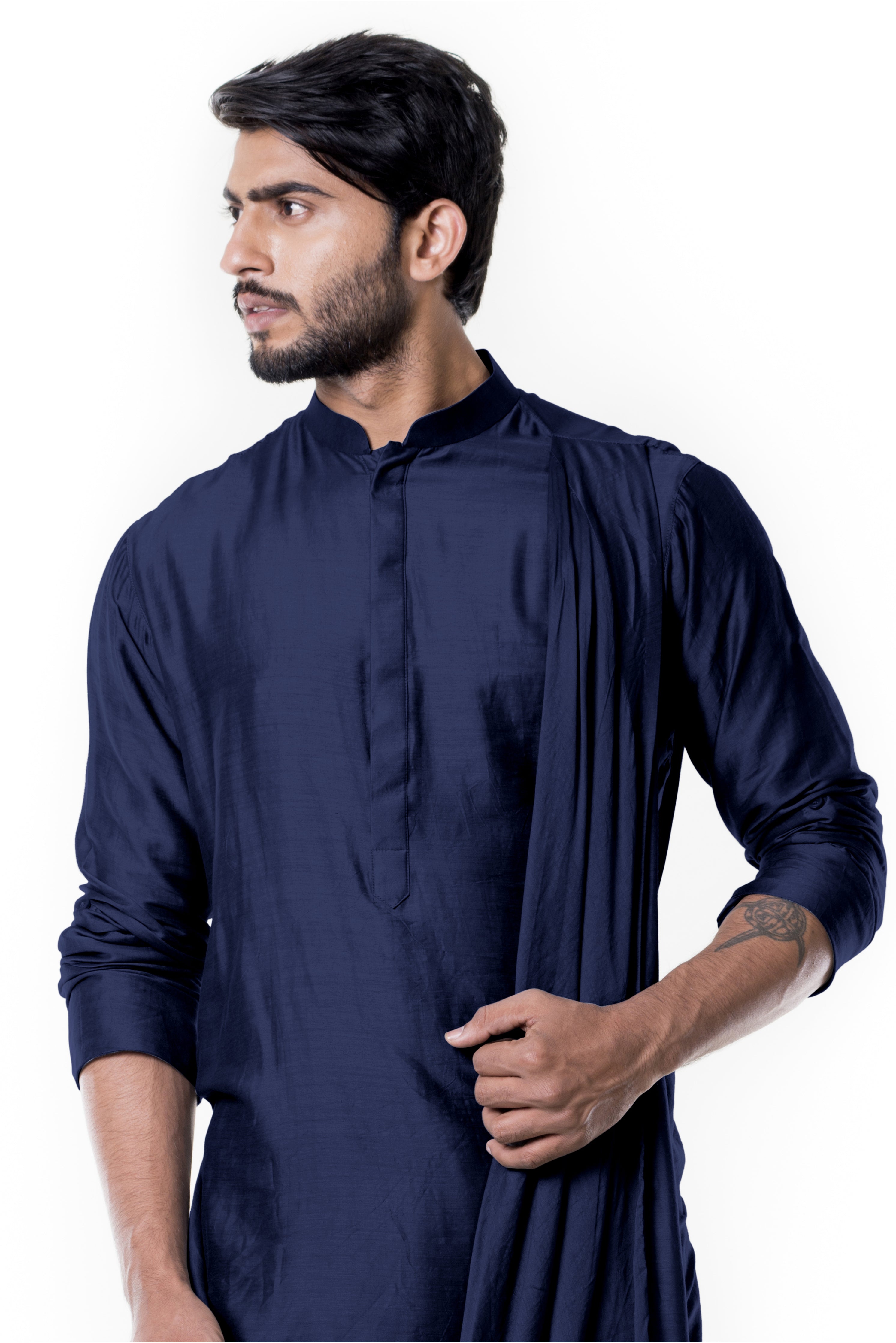 Navy Blue Cowl Kurta Set