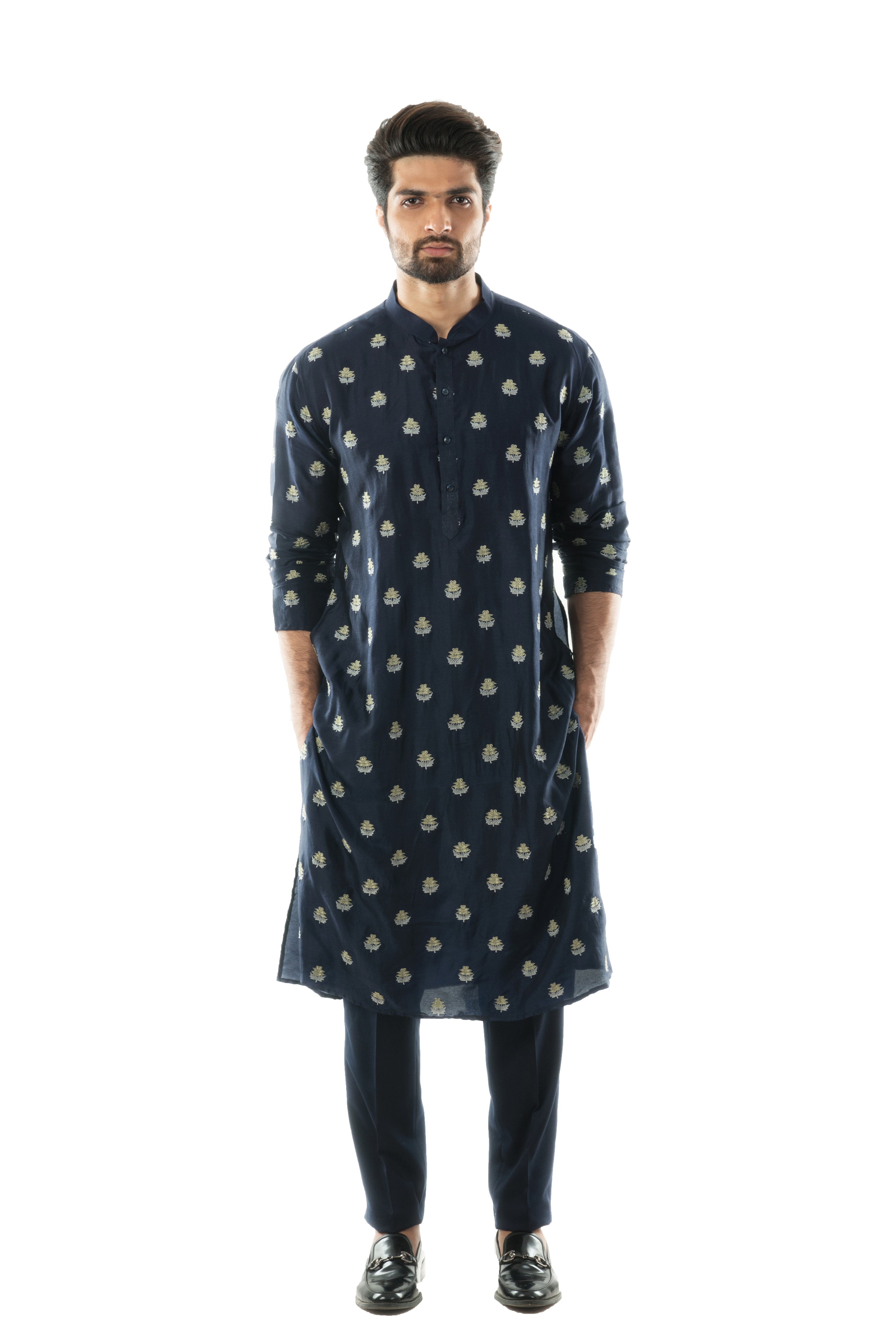 Blue All Over Embroidered Kurta Set