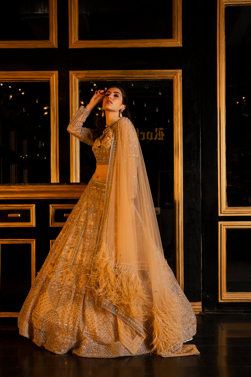 "Grace" Golden Sequin & Crystal Embroidered Lehenga Set