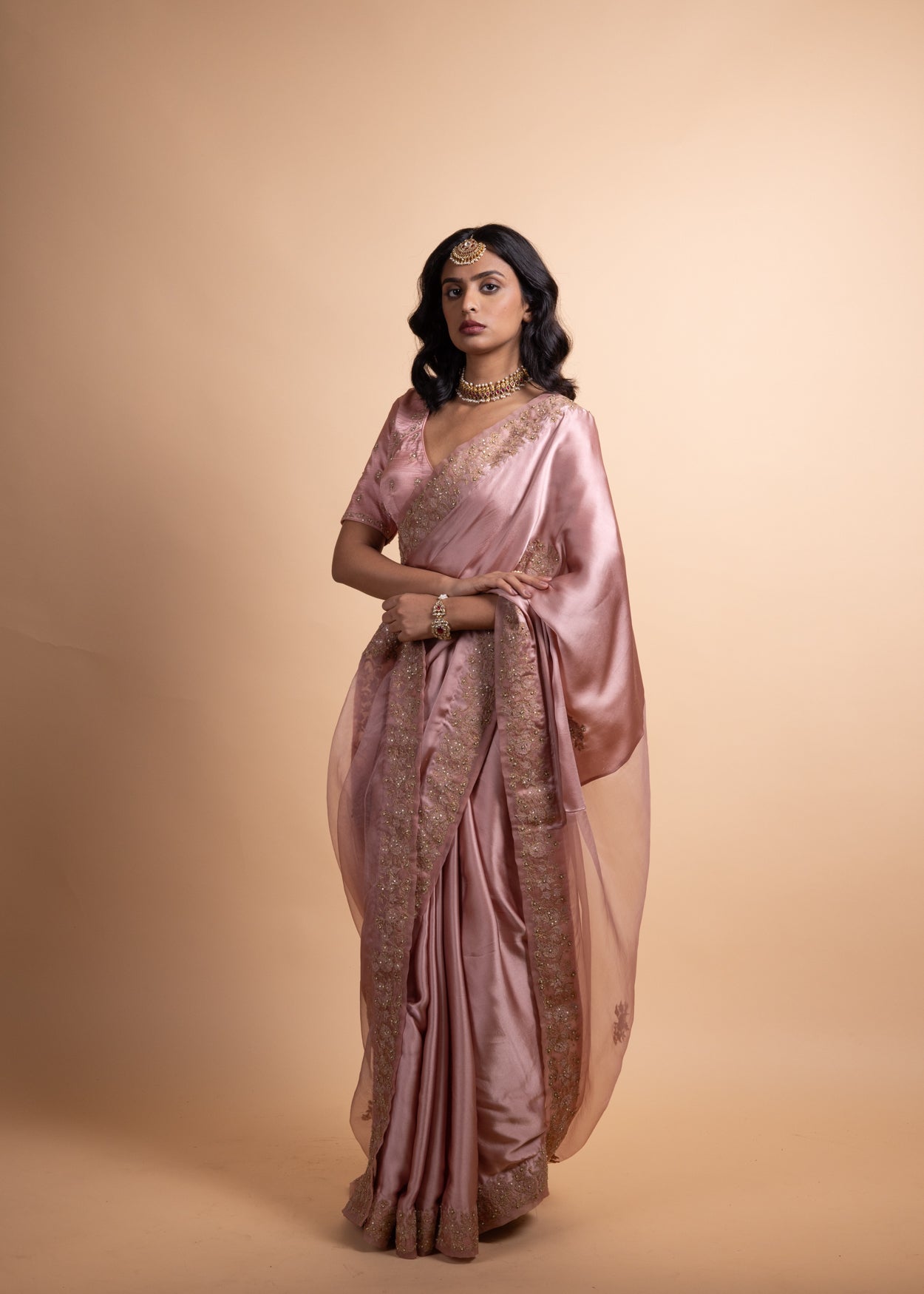 Saachi | Pure Satin Saree with Organza Detailing