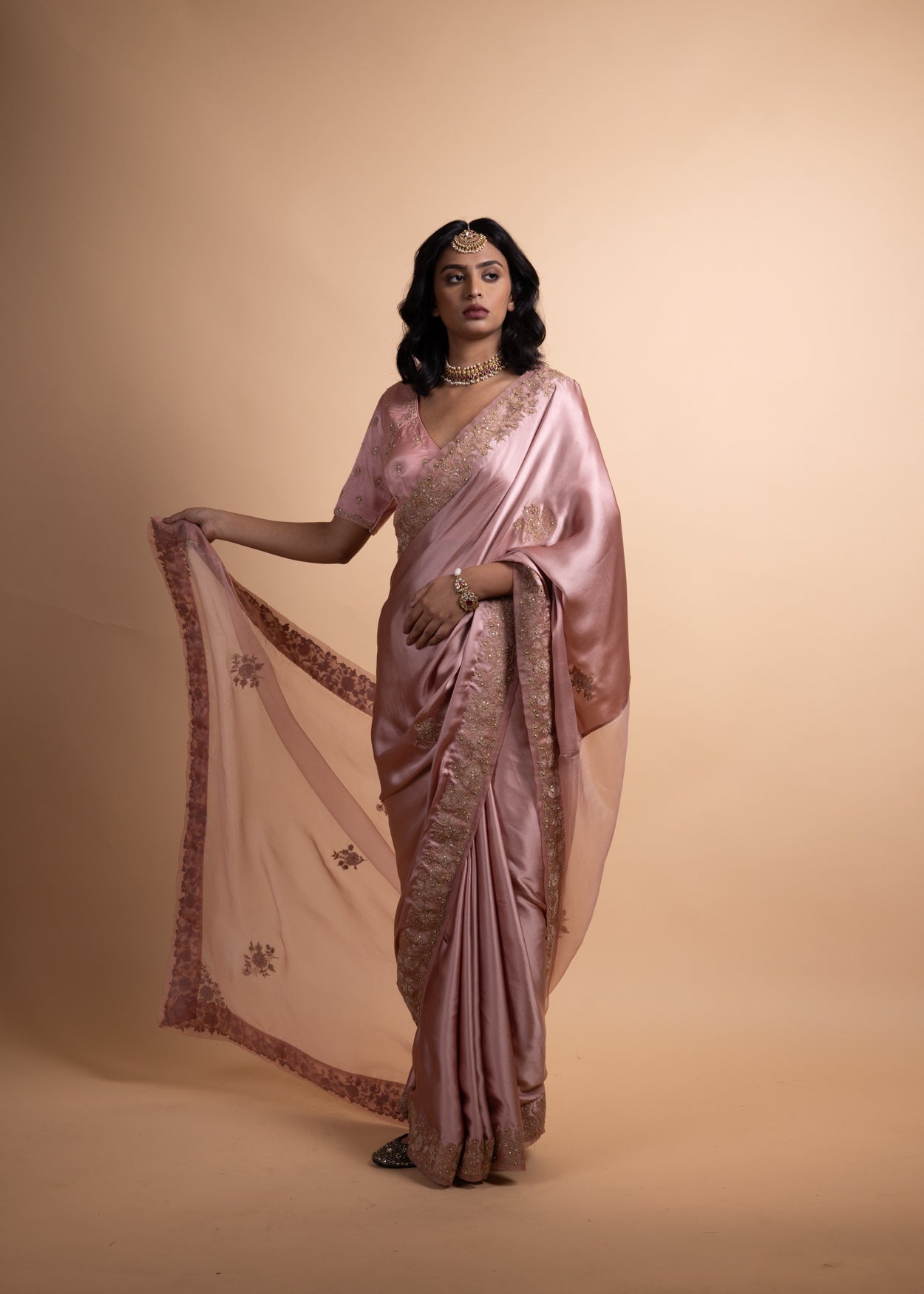 Saachi | Pure Satin Saree with Organza Detailing