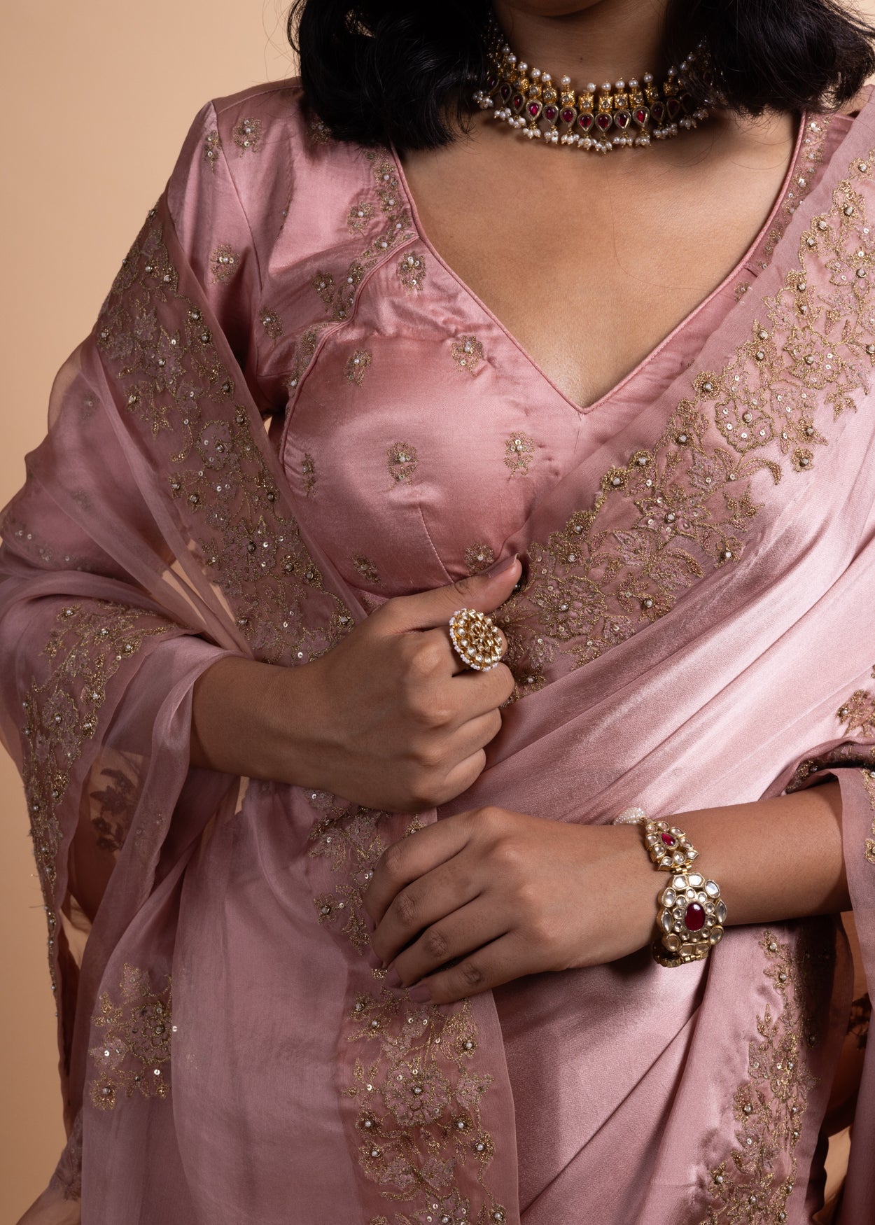 Saachi | Pure Satin Saree with Organza Detailing