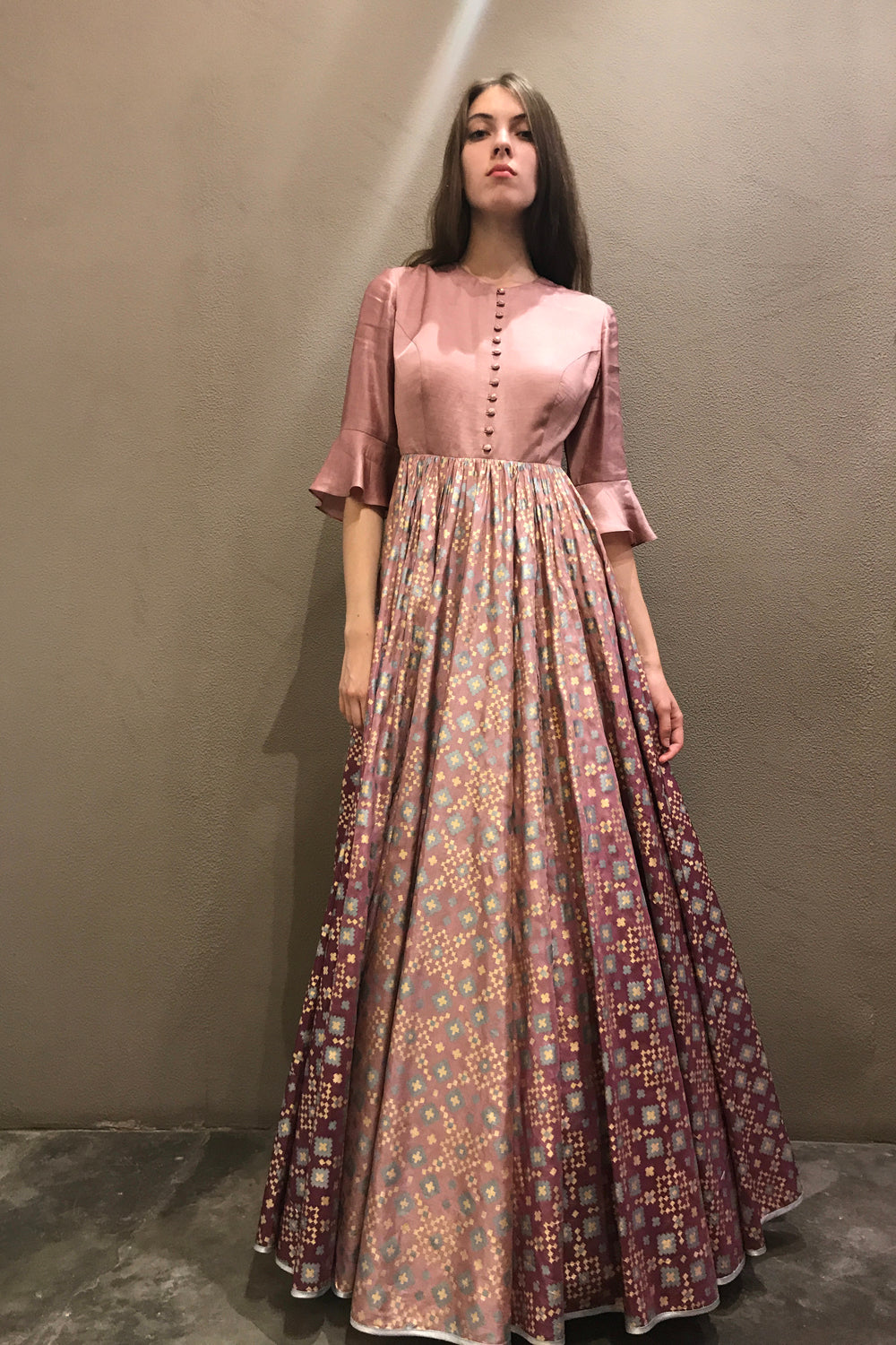 Mauve Ombre Ikat Printed Gown