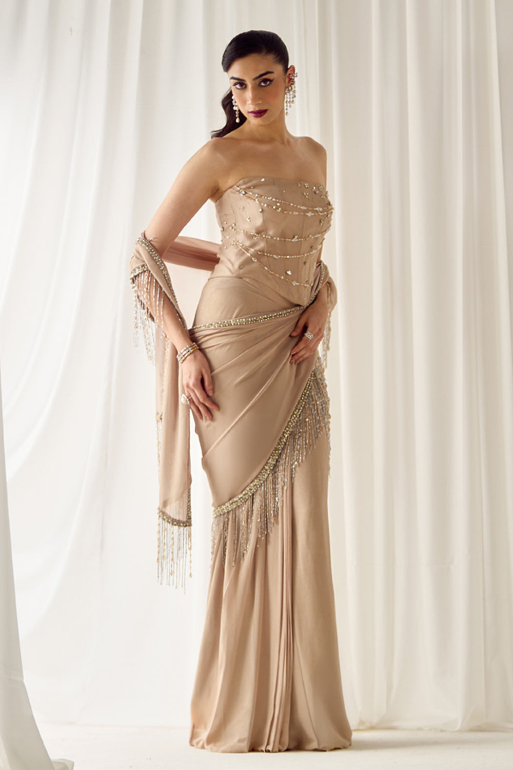 Biege Tube Corset With Saree