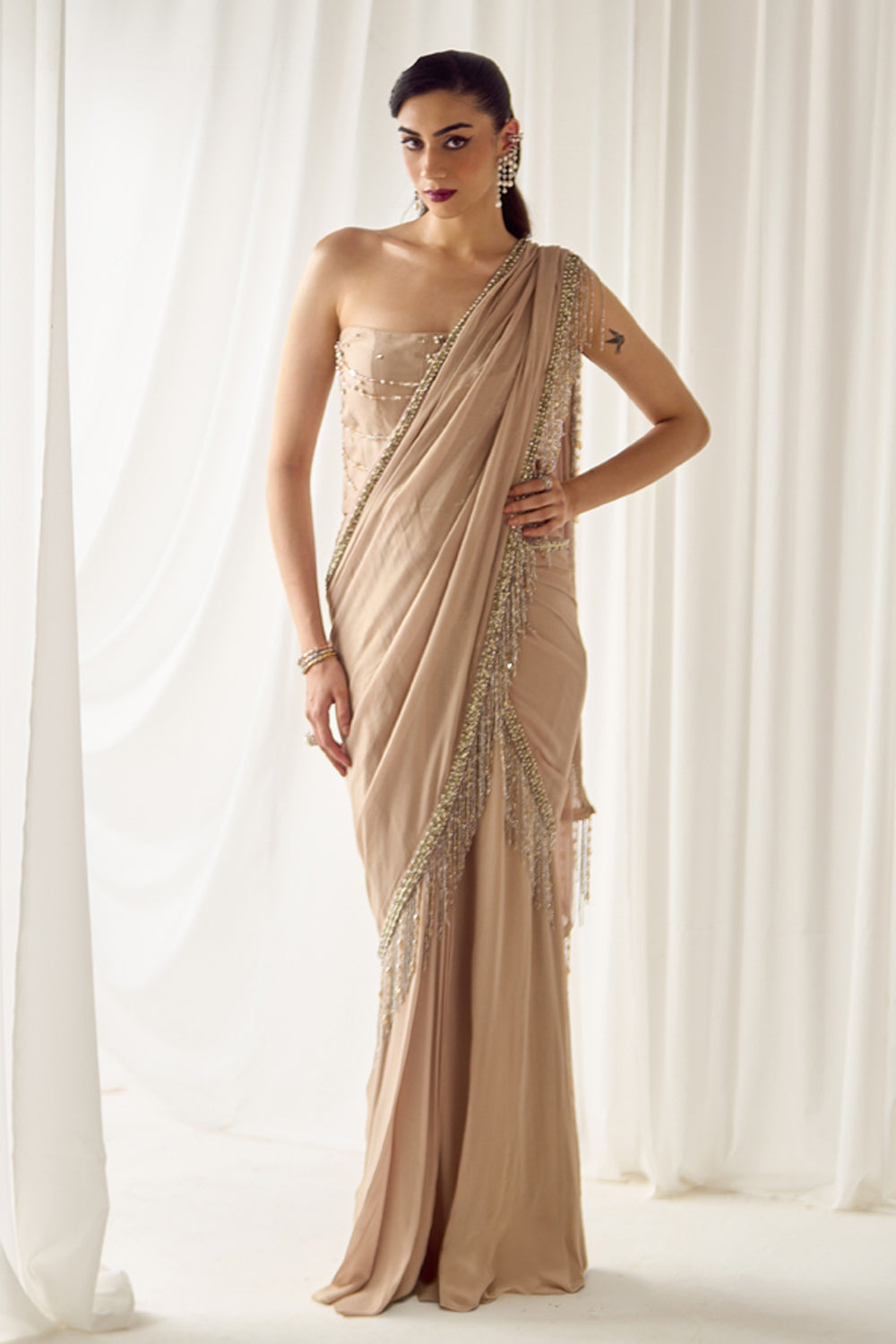 Biege Tube Corset With Saree