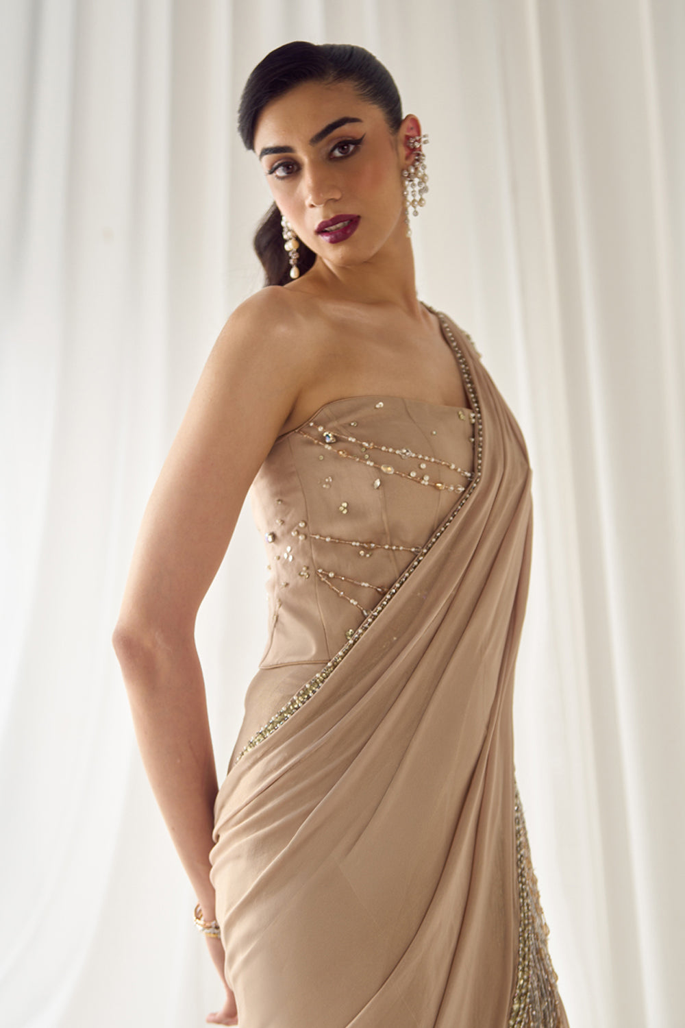 Biege Tube Corset With Saree