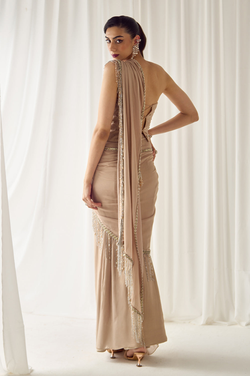Biege Tube Corset With Saree