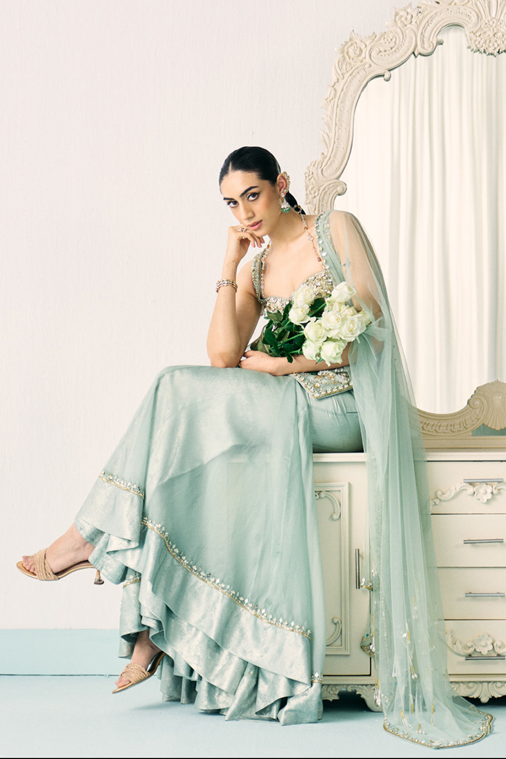 Aqua Kurta And Sharara Set