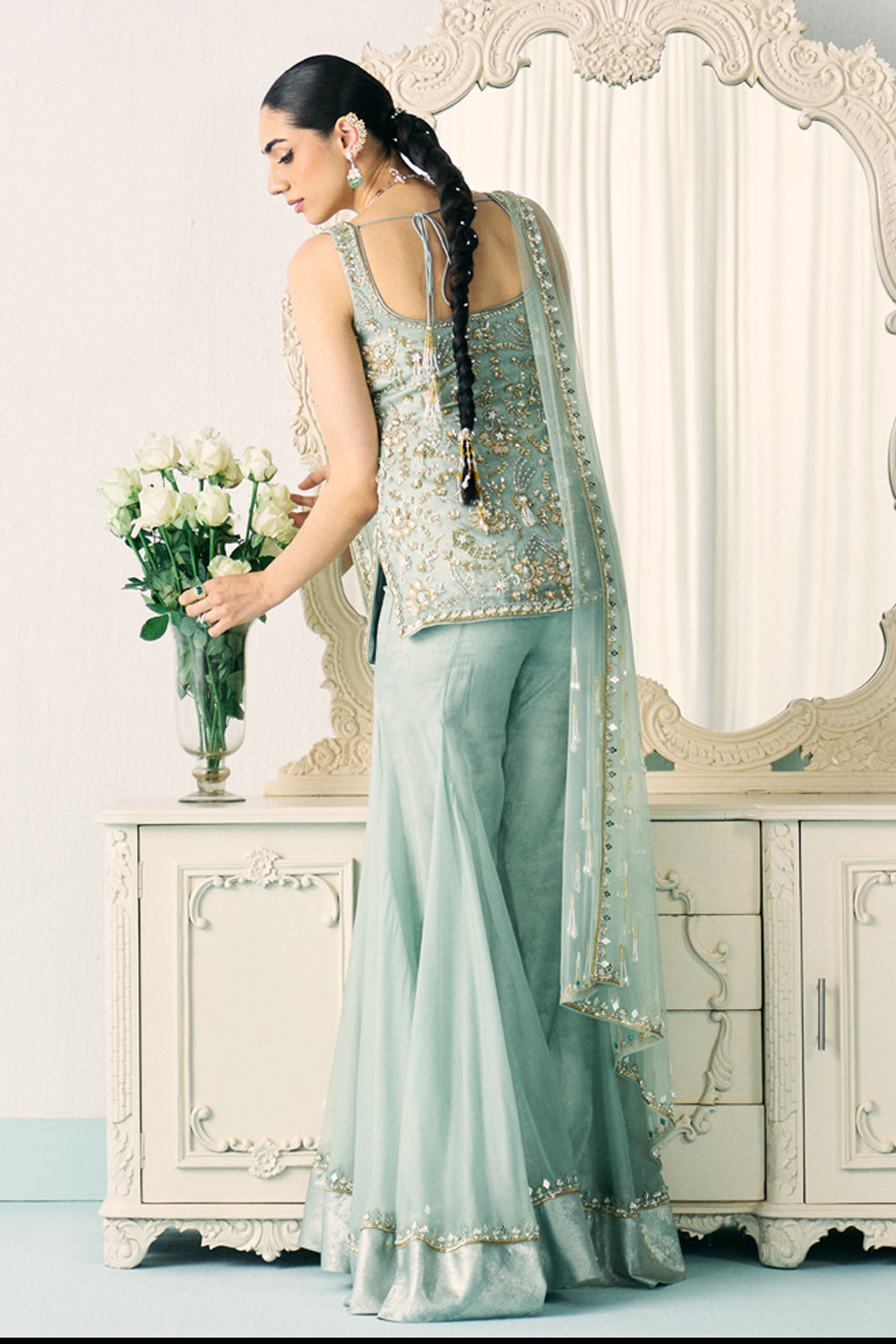 Aqua Kurta And Sharara Set