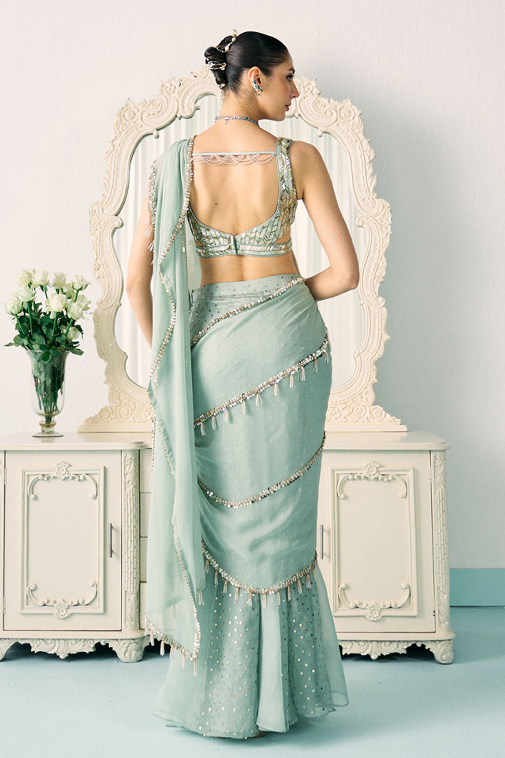 Aqua Mukaish Work Saree