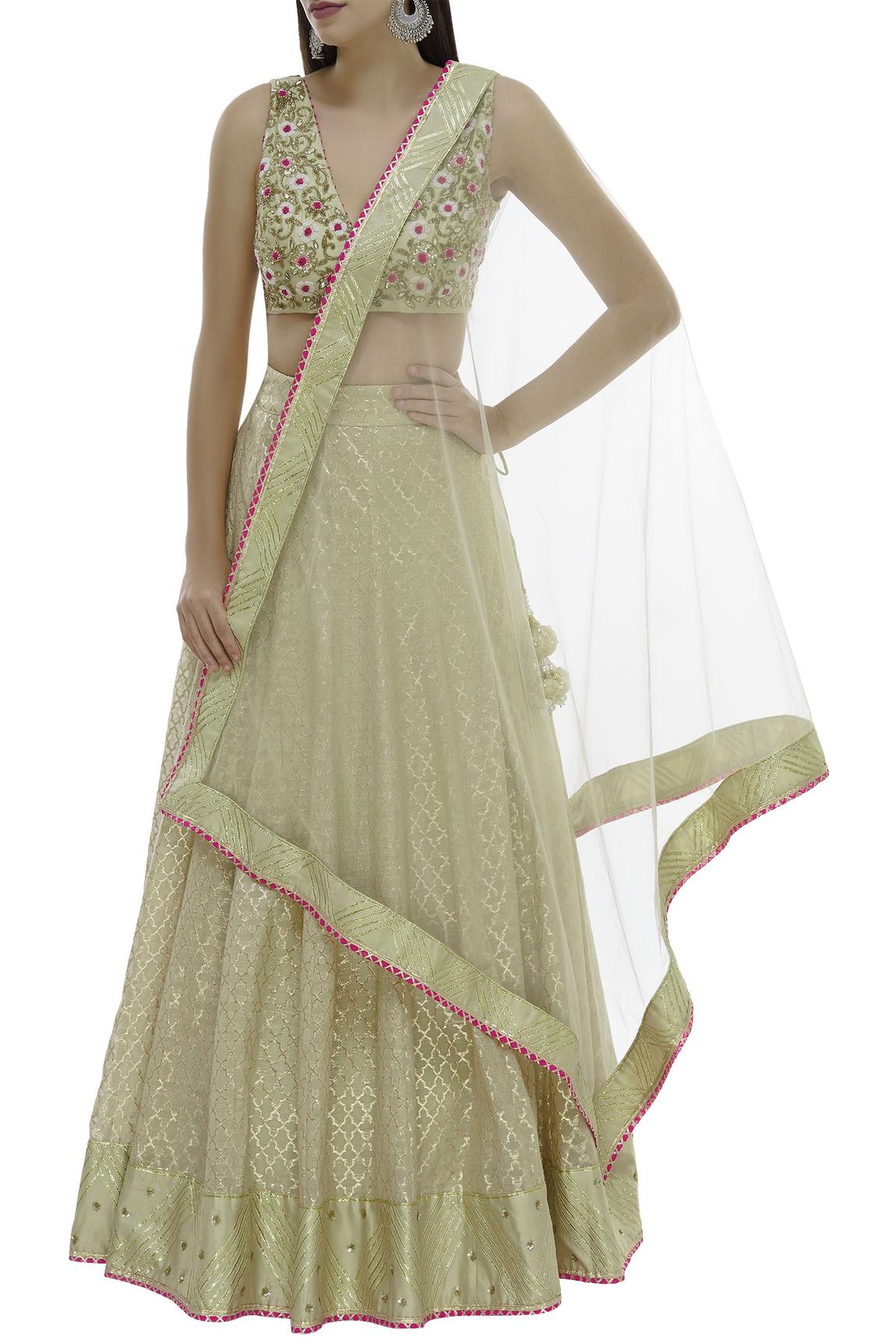 Green Chanderi Lehenga Set