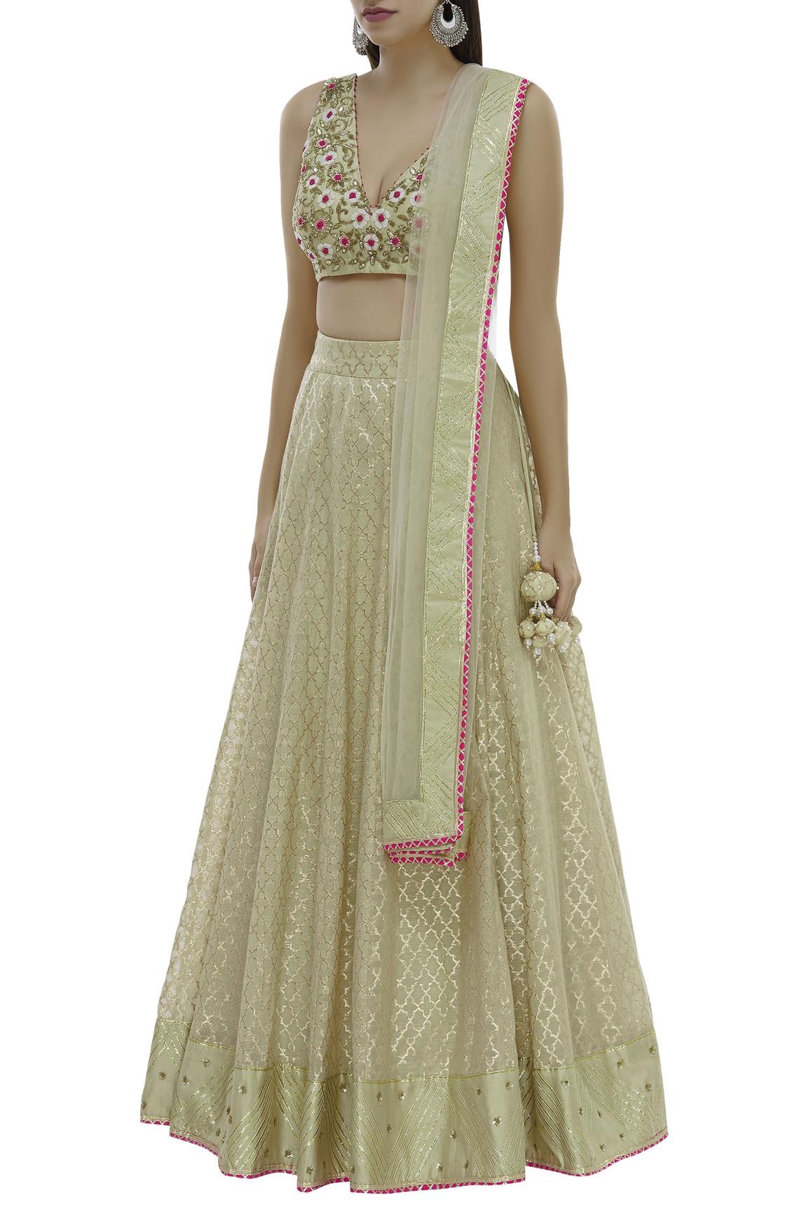 Green Chanderi Lehenga Set