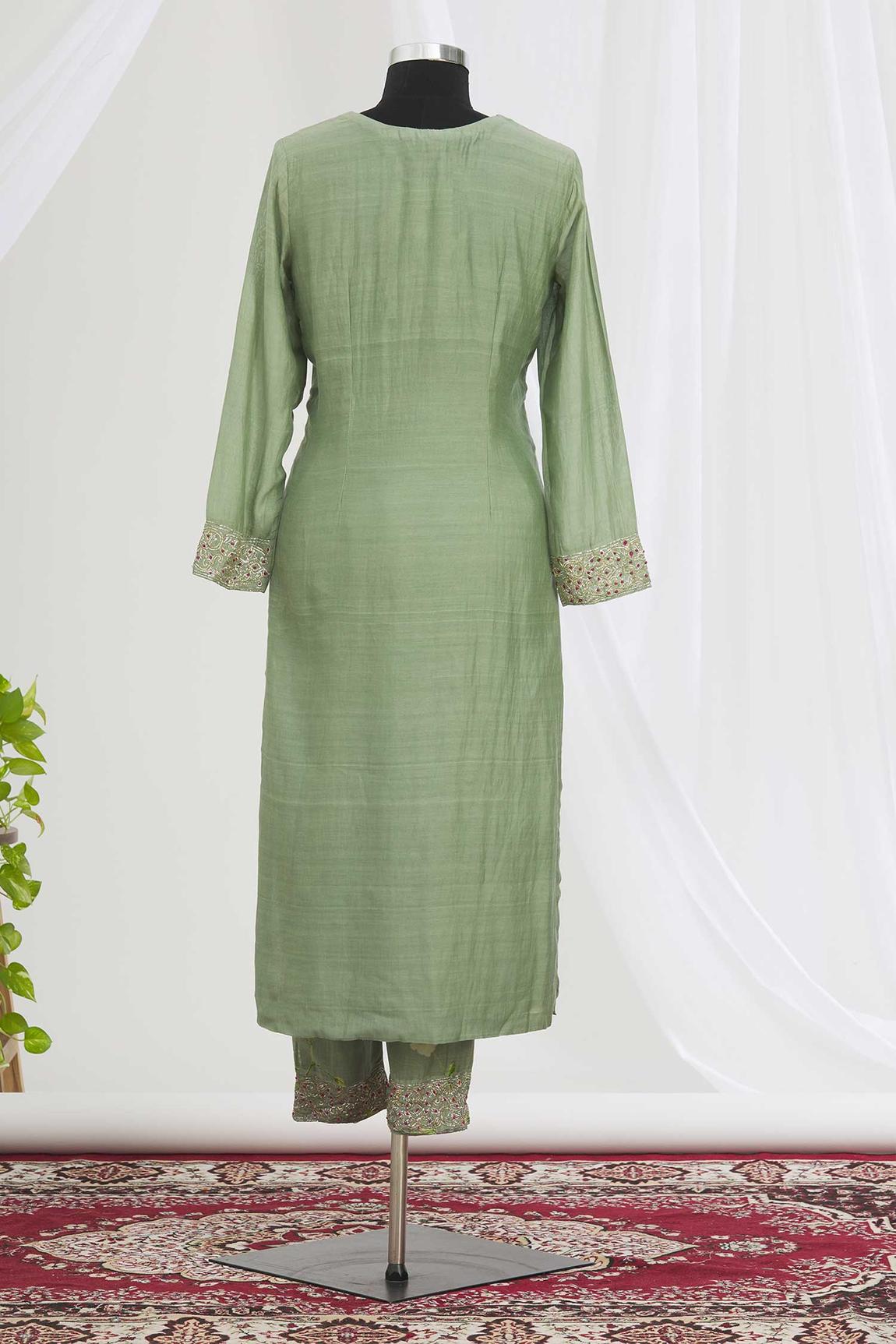 Green Embroidered Kurta Set