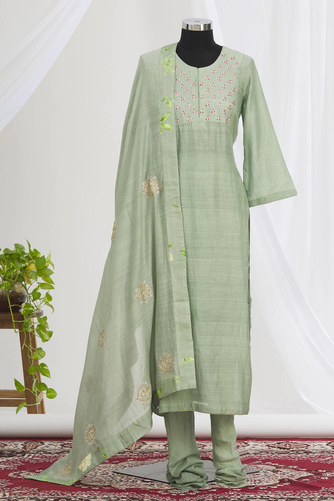 Green Embroidered Kurta Set