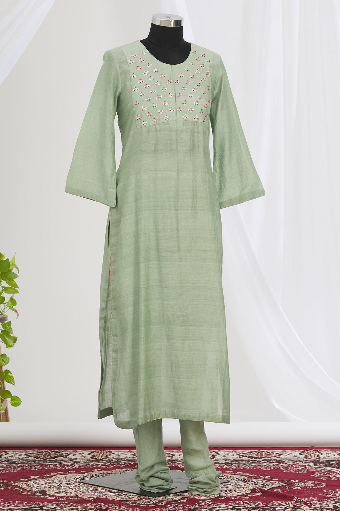 Green Embroidered Kurta Set