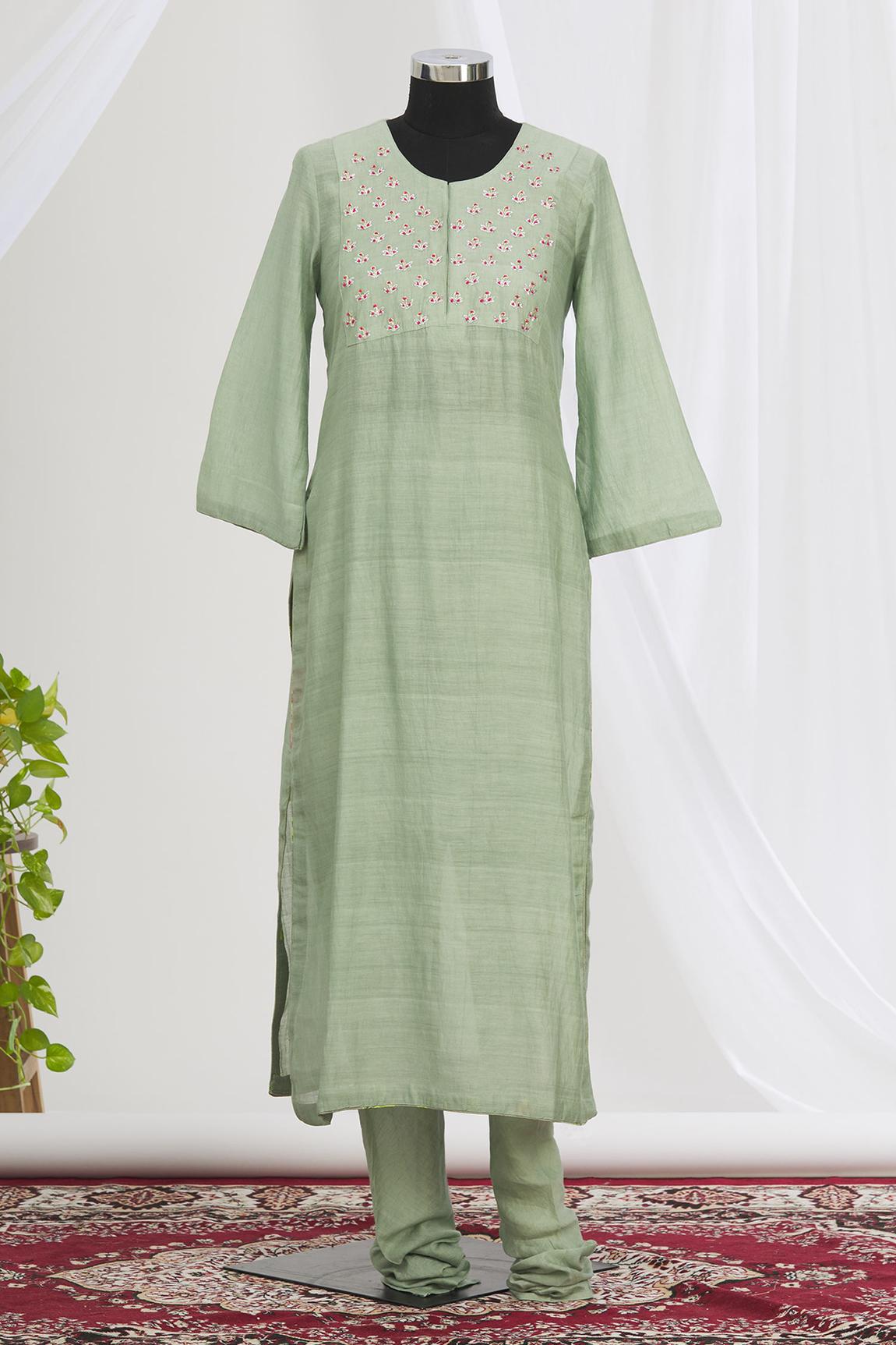 Green Embroidered Kurta Set