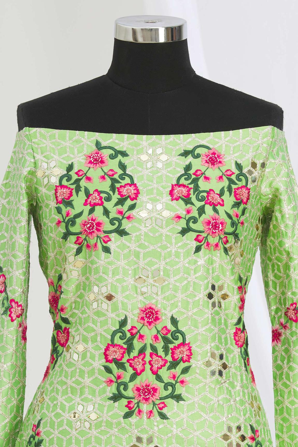 Green Embroidered Kurta Sharara Set