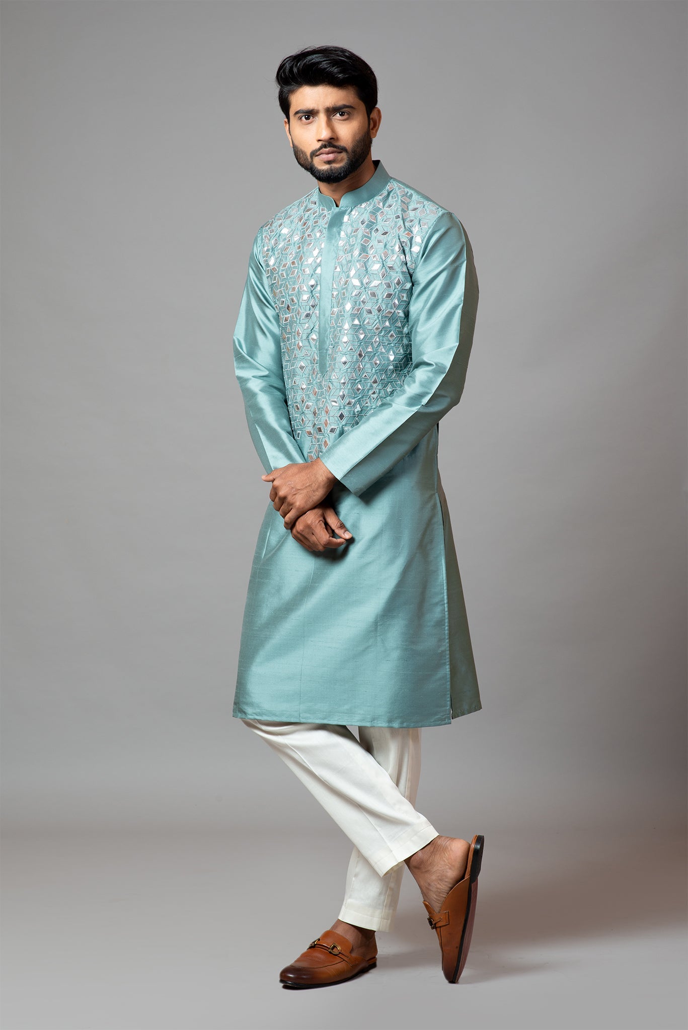 Silver Gota Patti Embroidered Kurta And Pant Pajama Set