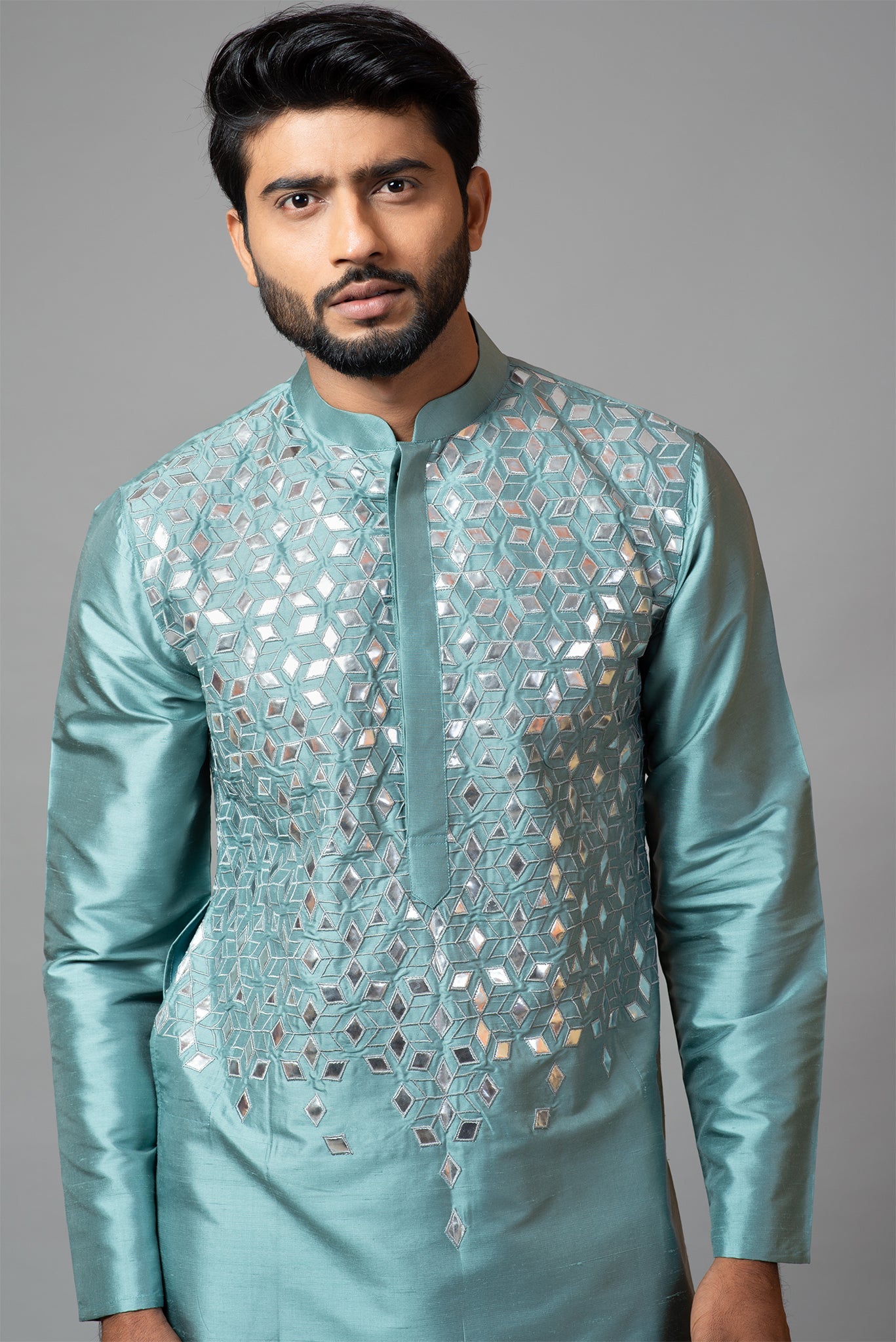 Silver Gota Patti Embroidered Kurta And Pant Pajama Set