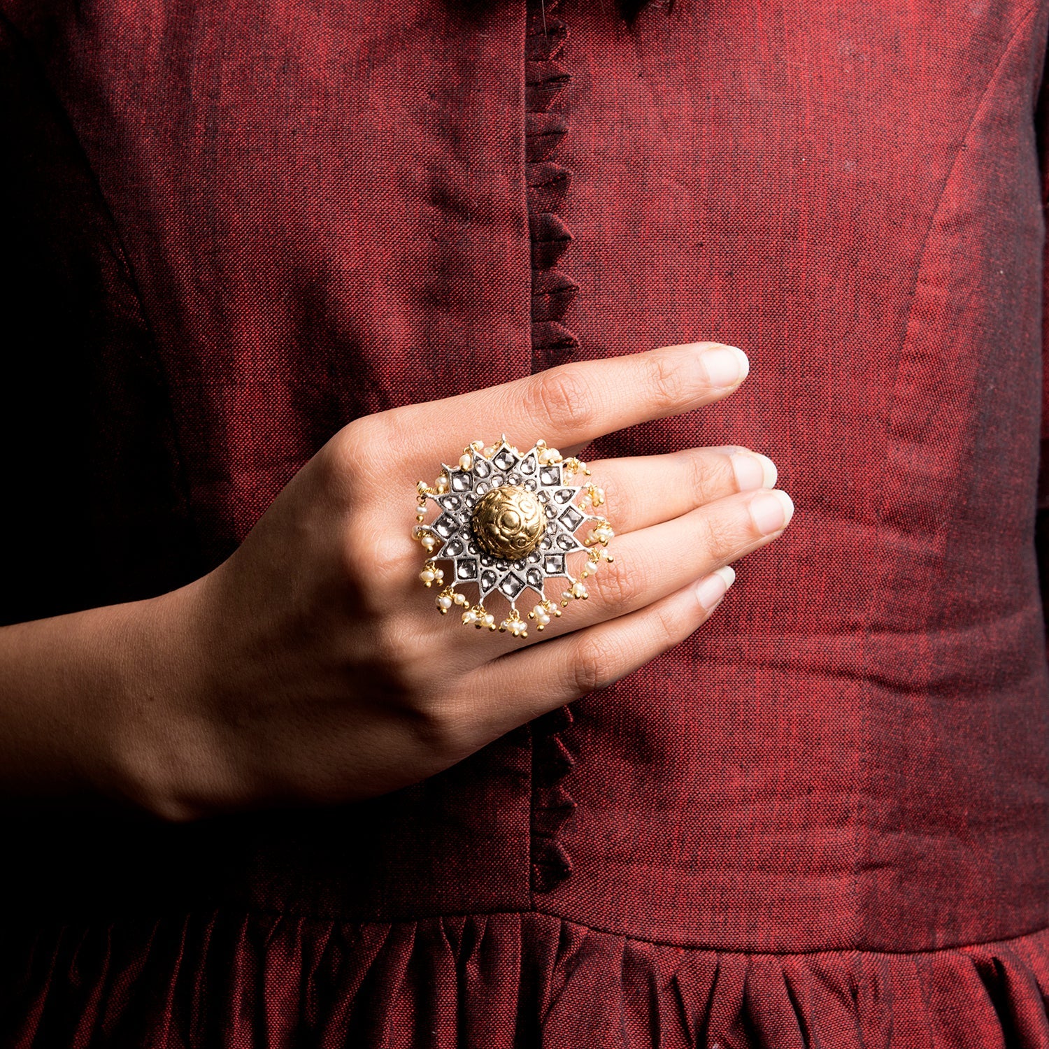 OXIDISED POLKI CHAKRA RING