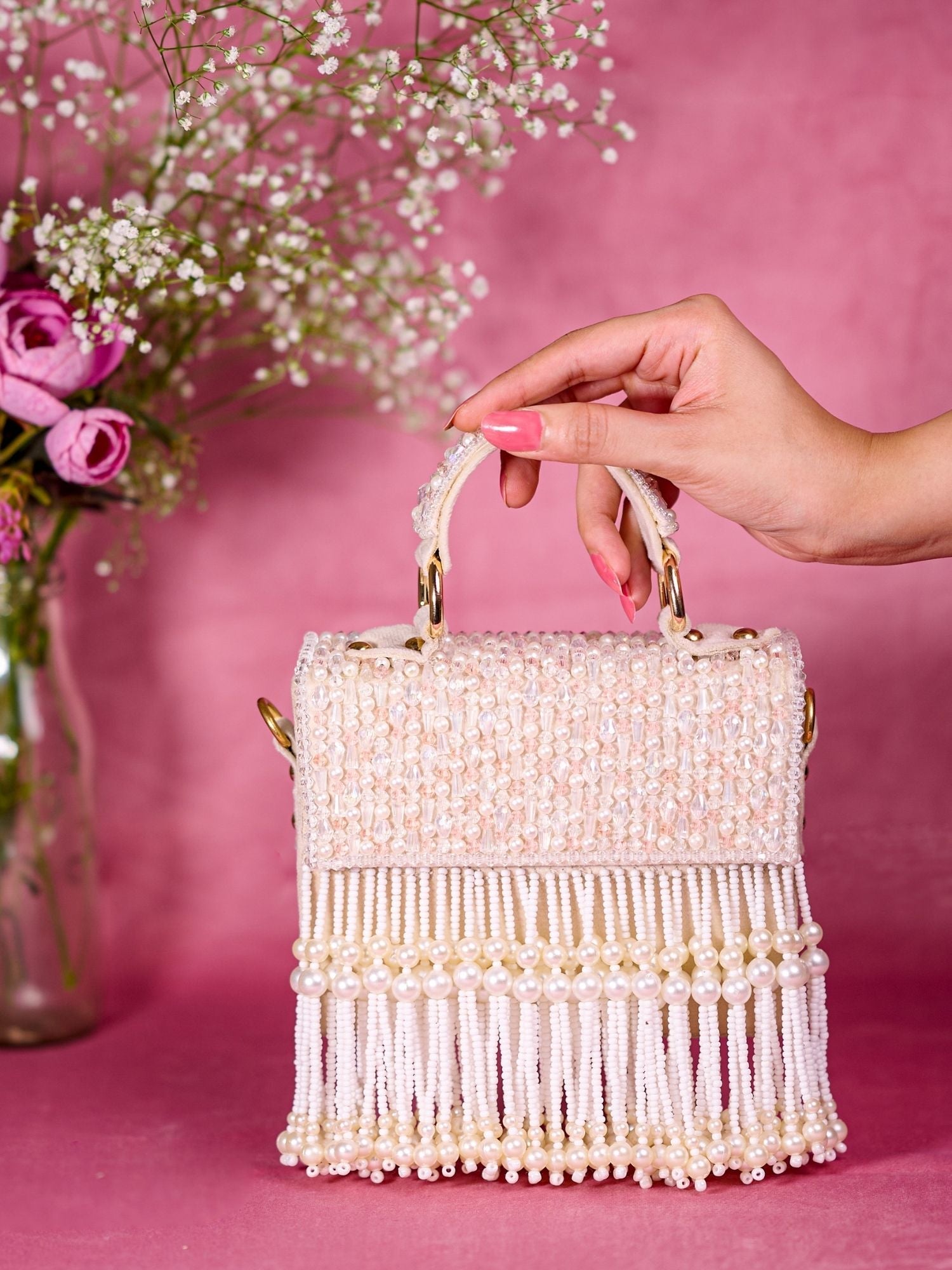 Julia Ivory Suede Embellished Box Bag