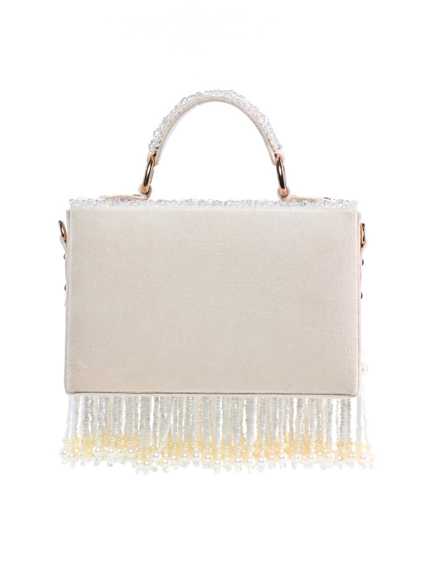 Julia Ivory Suede Embellished Box Bag