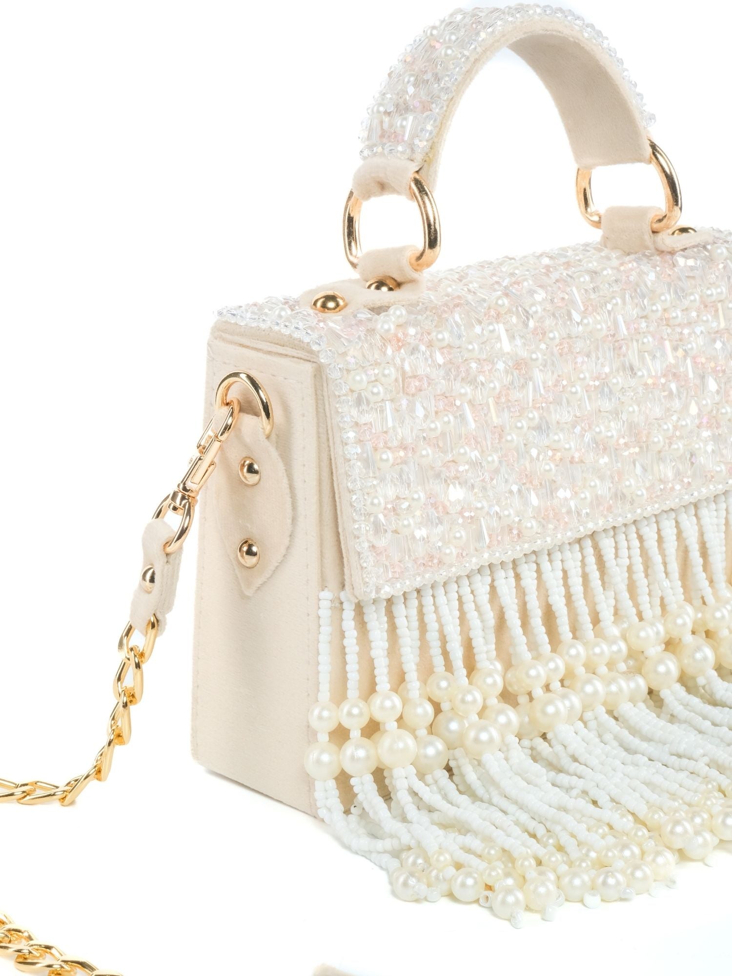 Julia Ivory Suede Embellished Box Bag