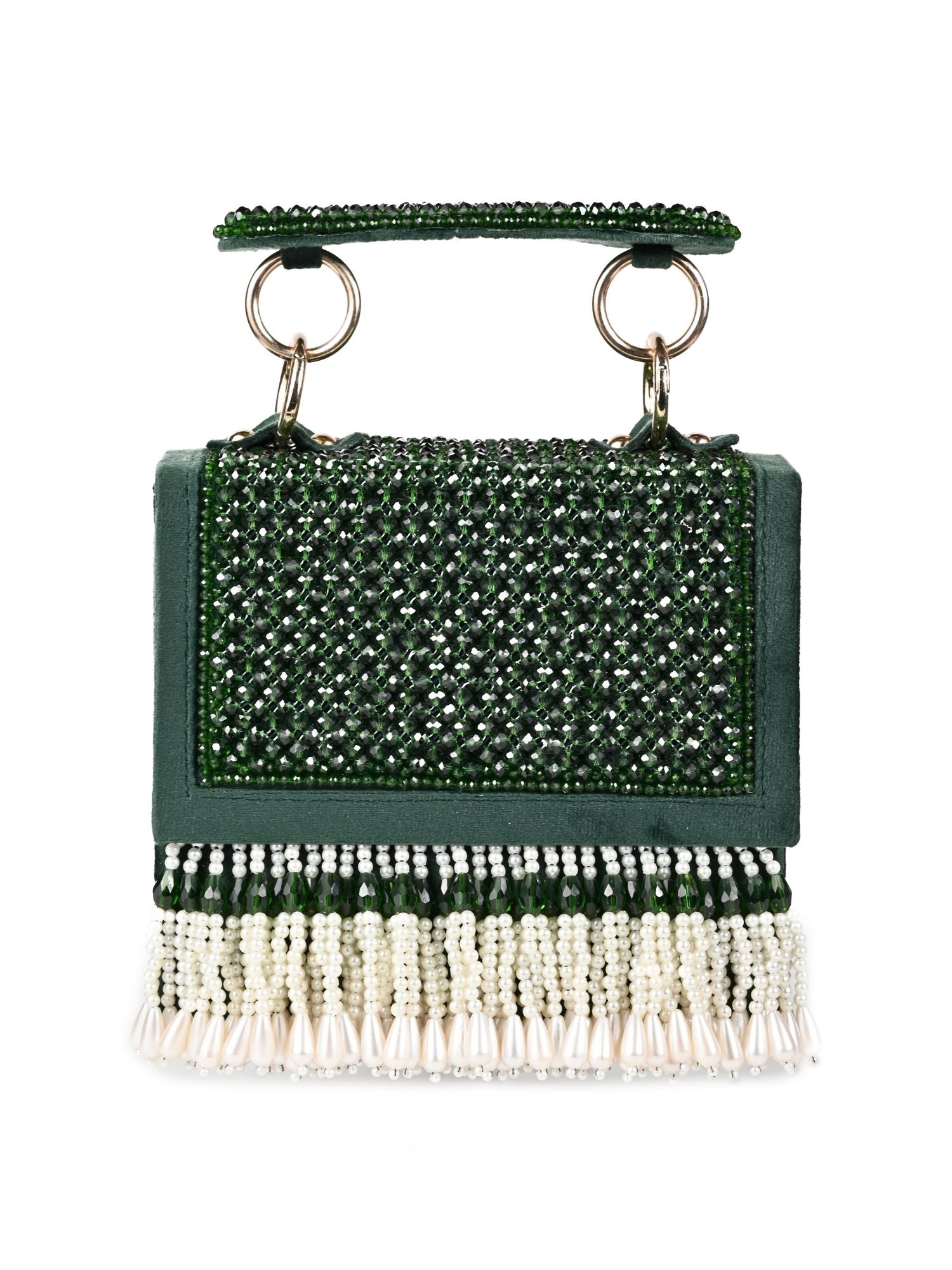 Melody Green Suede Embellished Box Bag With Pearl Drop