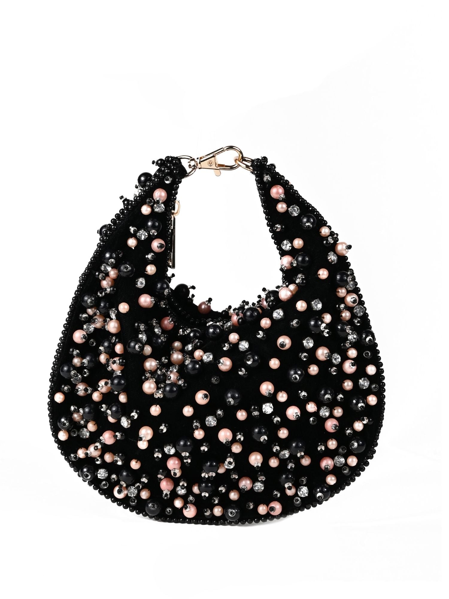 Aliya Black Suede Pearl Embellished Bag