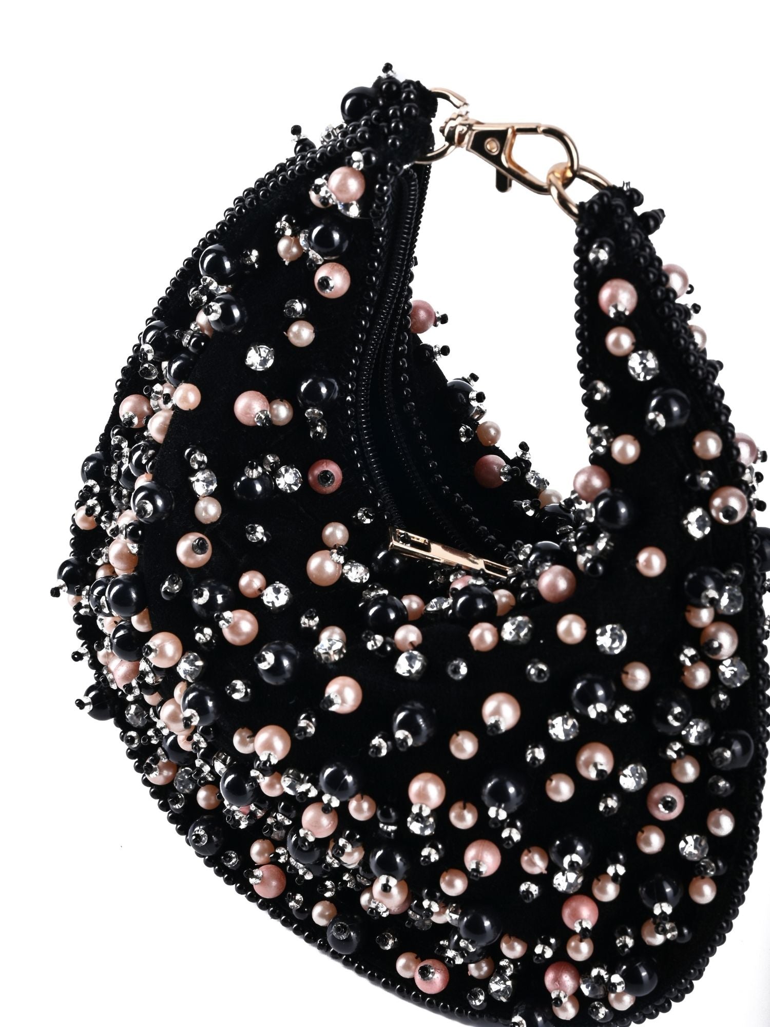 Aliya Black Suede Pearl Embellished Bag