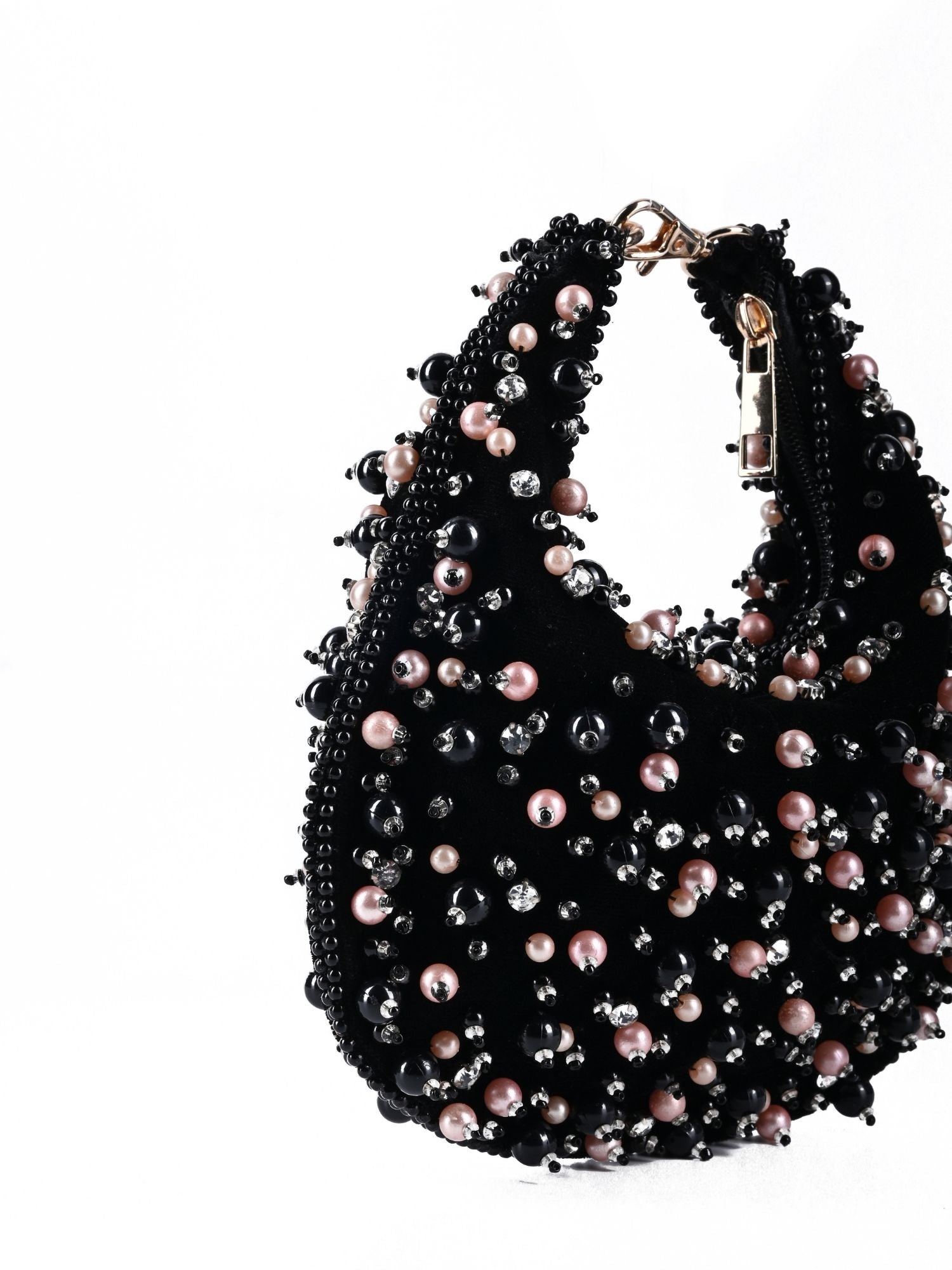 Aliya Black Suede Pearl Embellished Bag