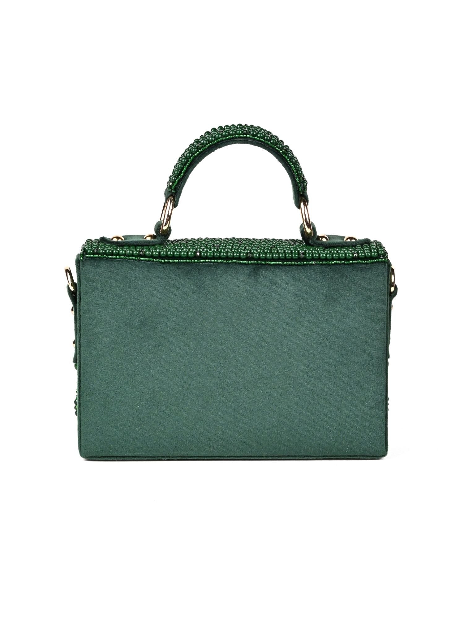 Cally Green Suede Embellished Box Bag