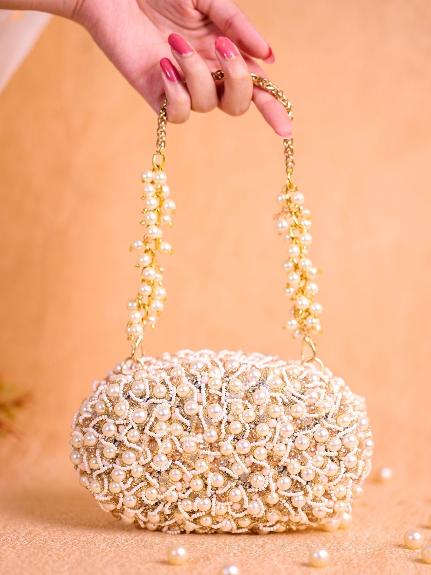 Chloe Ivory Suede Pearl Clutch