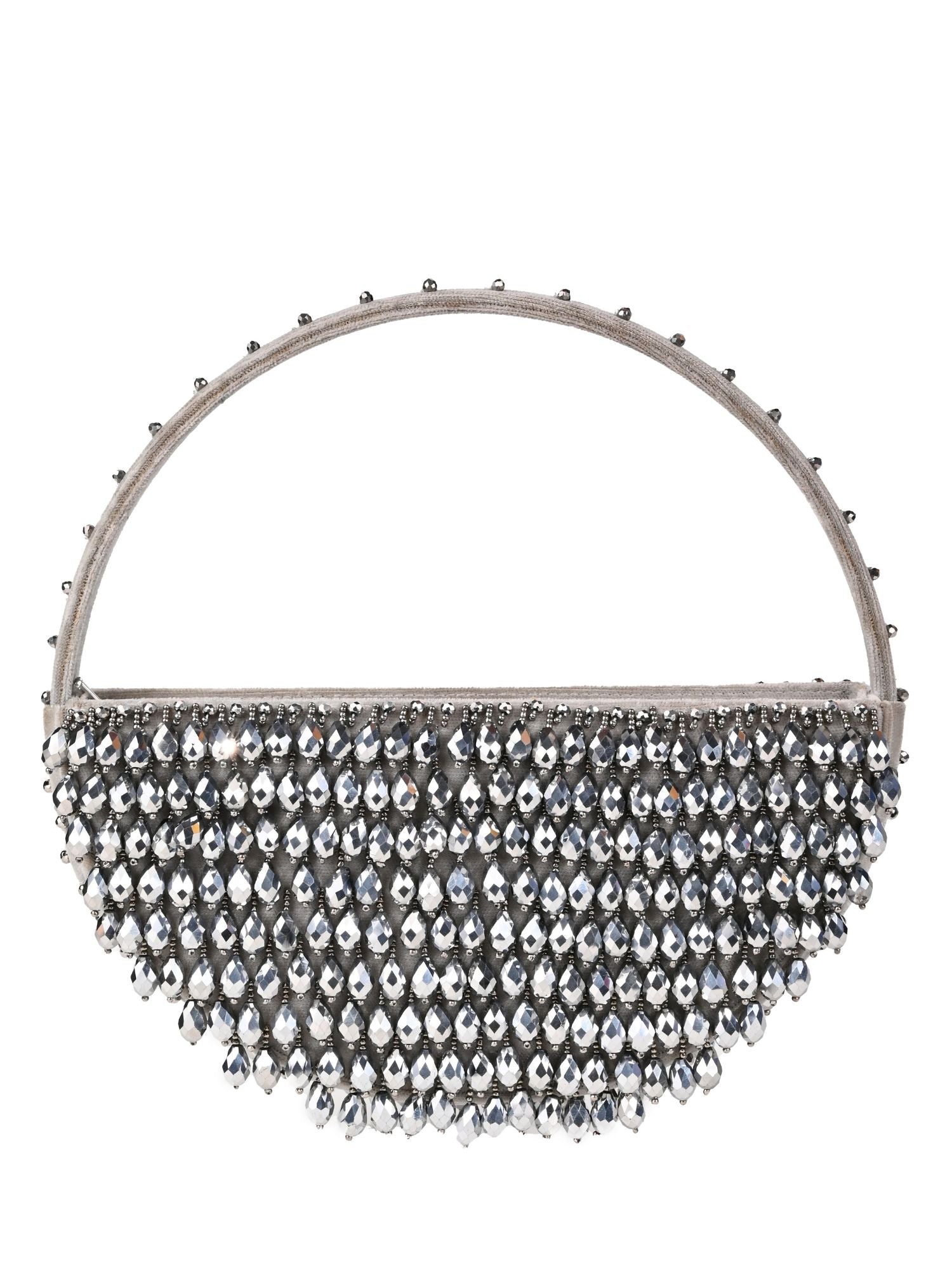 Clara Silver Suede Embellished Hand Bag