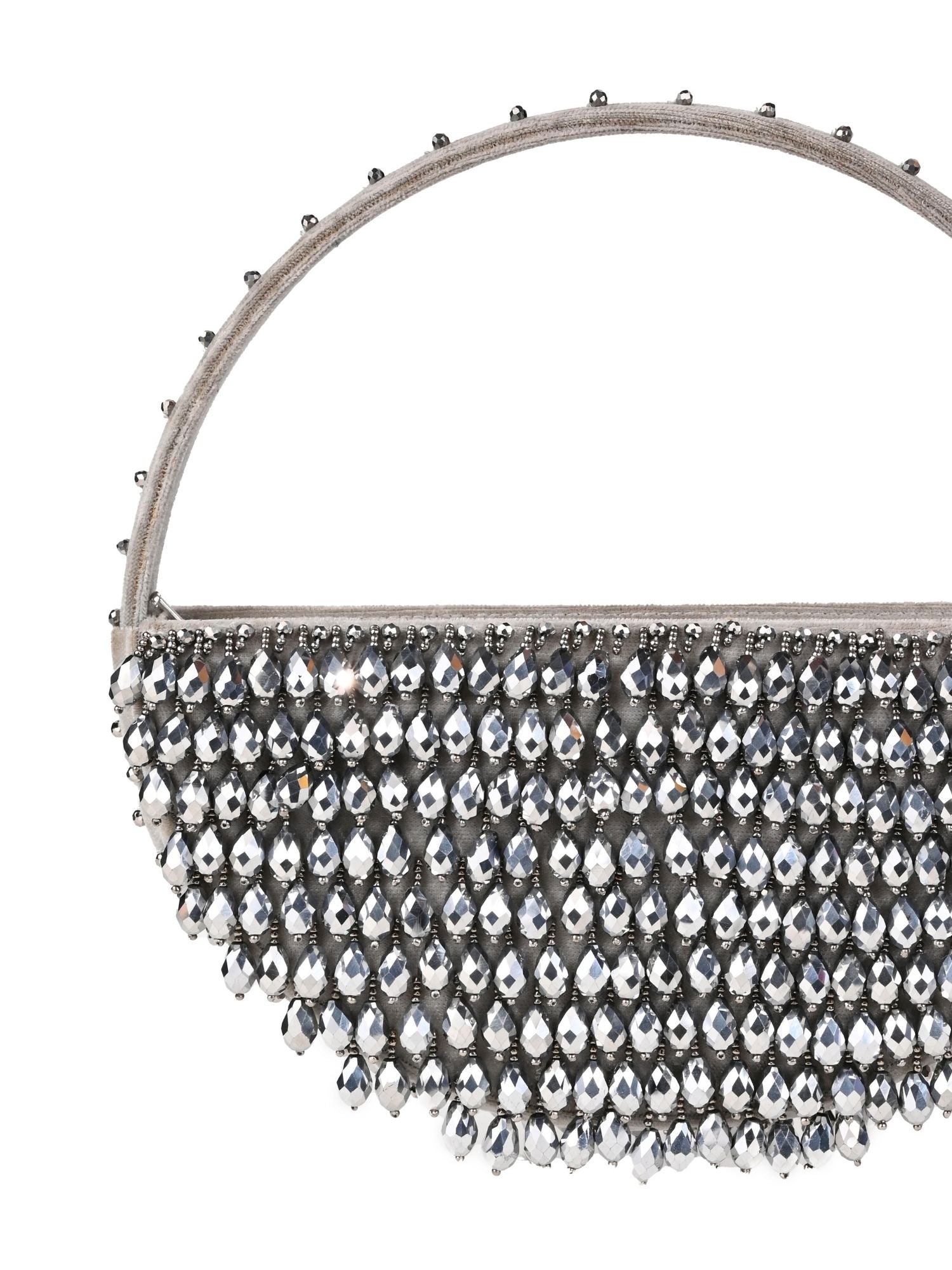 Clara Silver Suede Embellished Hand Bag